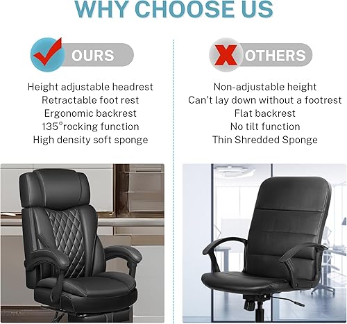 Miniatura 8 de Silla de oficina ejecutiva de cuero, silla de oficina grande y alta con reposapiés, sillas de escritorio de oficina en casa, silla de escritorio
