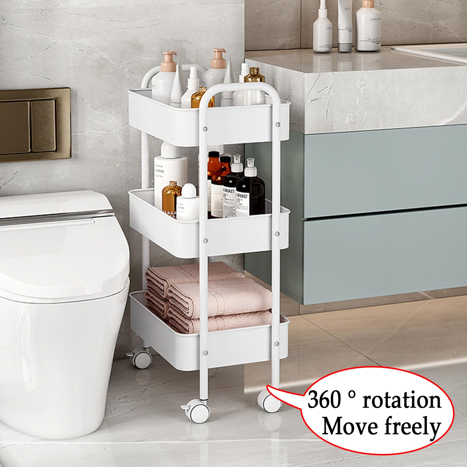 Carrello a 3 livelli con piano di lavoro, design sottile, per artigianato, cucina, casa e ufficio