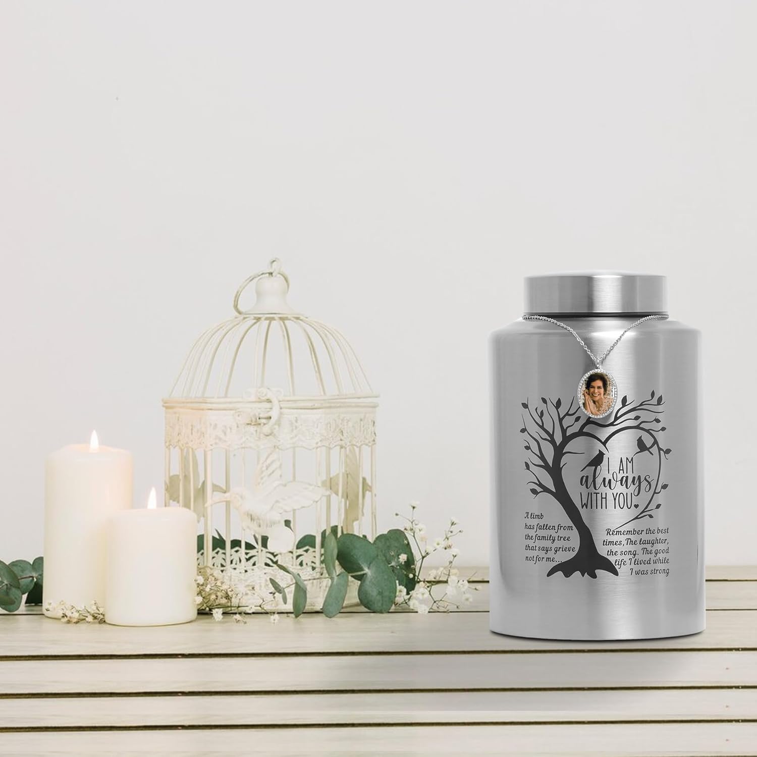 Cremation Urn for Ashes Large Decorative Urn for Adult Human Male Female Ashes Up to 220 lbs Engraved Memory Funeral Burial Urn for Women Men with Velvet Bag (Silver urn- Tree of Life)