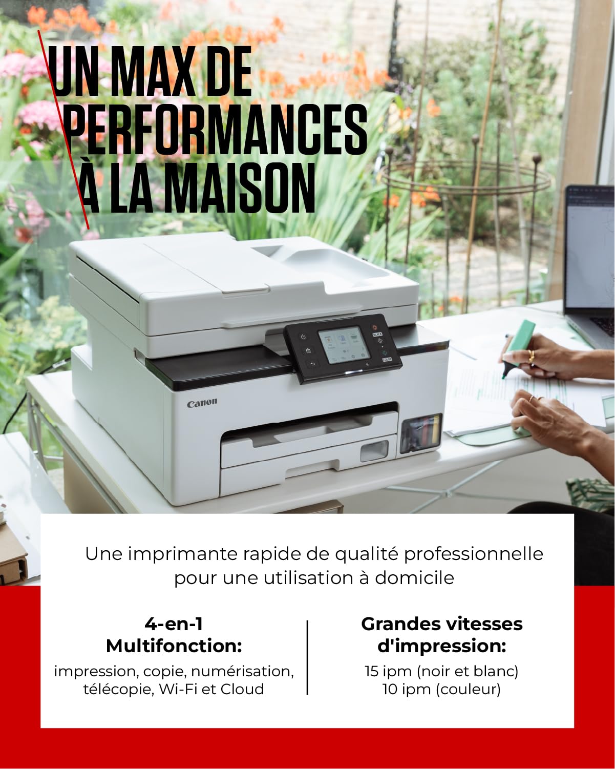 Canon MAXIFY GX2051 Imprimante A4 Couleur pour la Maison et Le Bureau, Imprimante, Copieur, Scanner et Télécopieur Jet d'encre MegaTank Tout-en-Un, Wi-FI, Ethernet, USB | Comprend 6 bouteilles d'encre