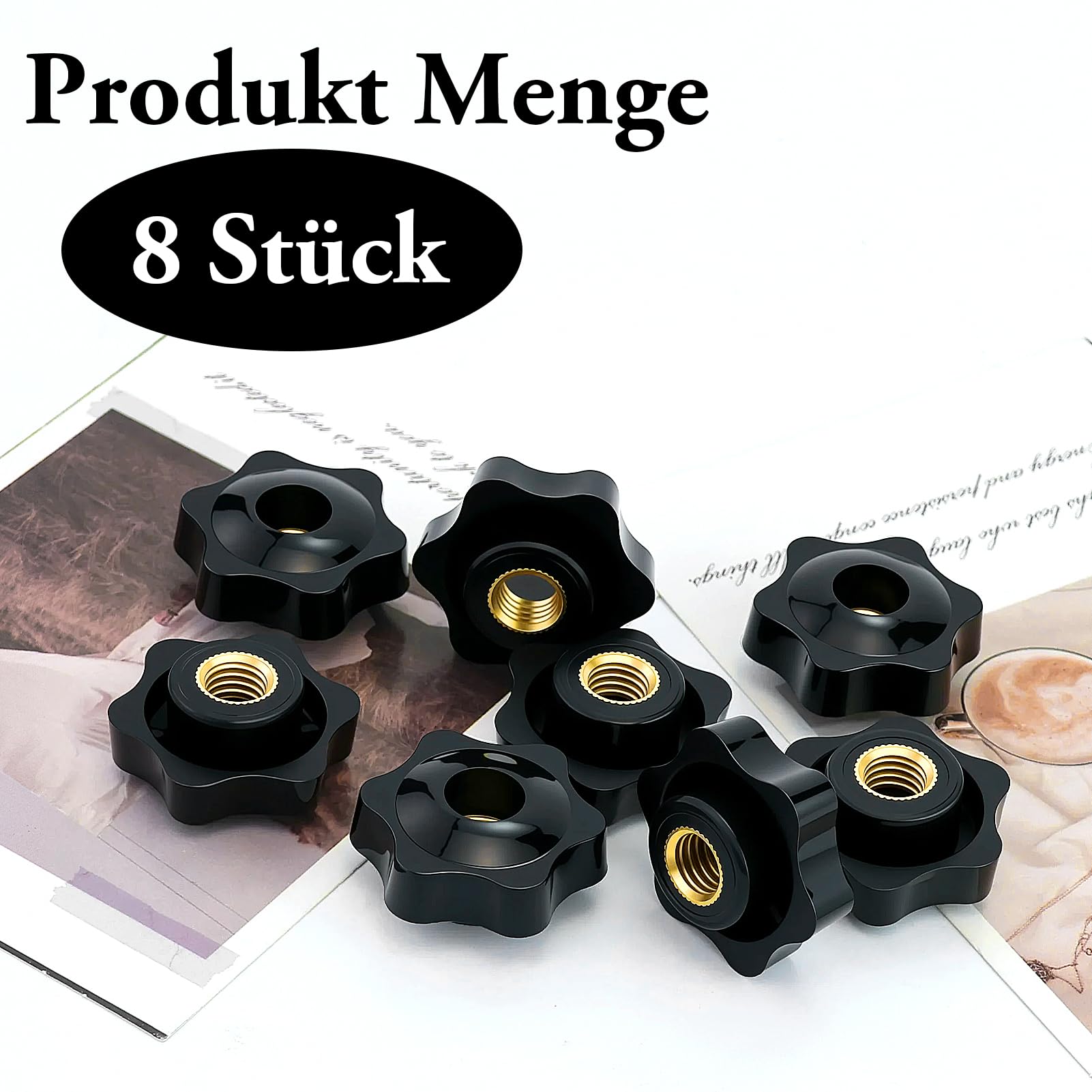 8 pezzi dadi a stella M10, manopole a stella M10, manopole di bloccaggio filettate, diametro esterno dado ad ala da 38 mm, per macchinari, impianti, mobili, fatti a mano