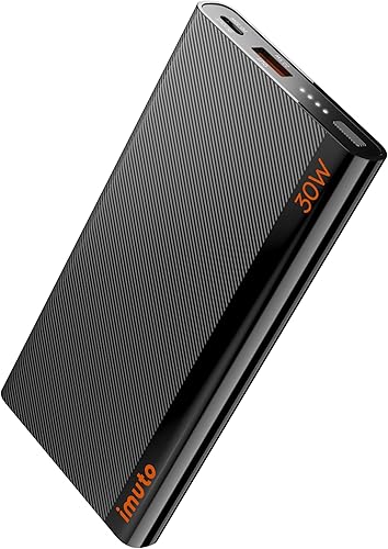 imuto Cargador portátil delgado, banco de energía listo para viajar de 10000 mAh, batería de carga de alta velocidad USB-C de 30 W, cargador de
