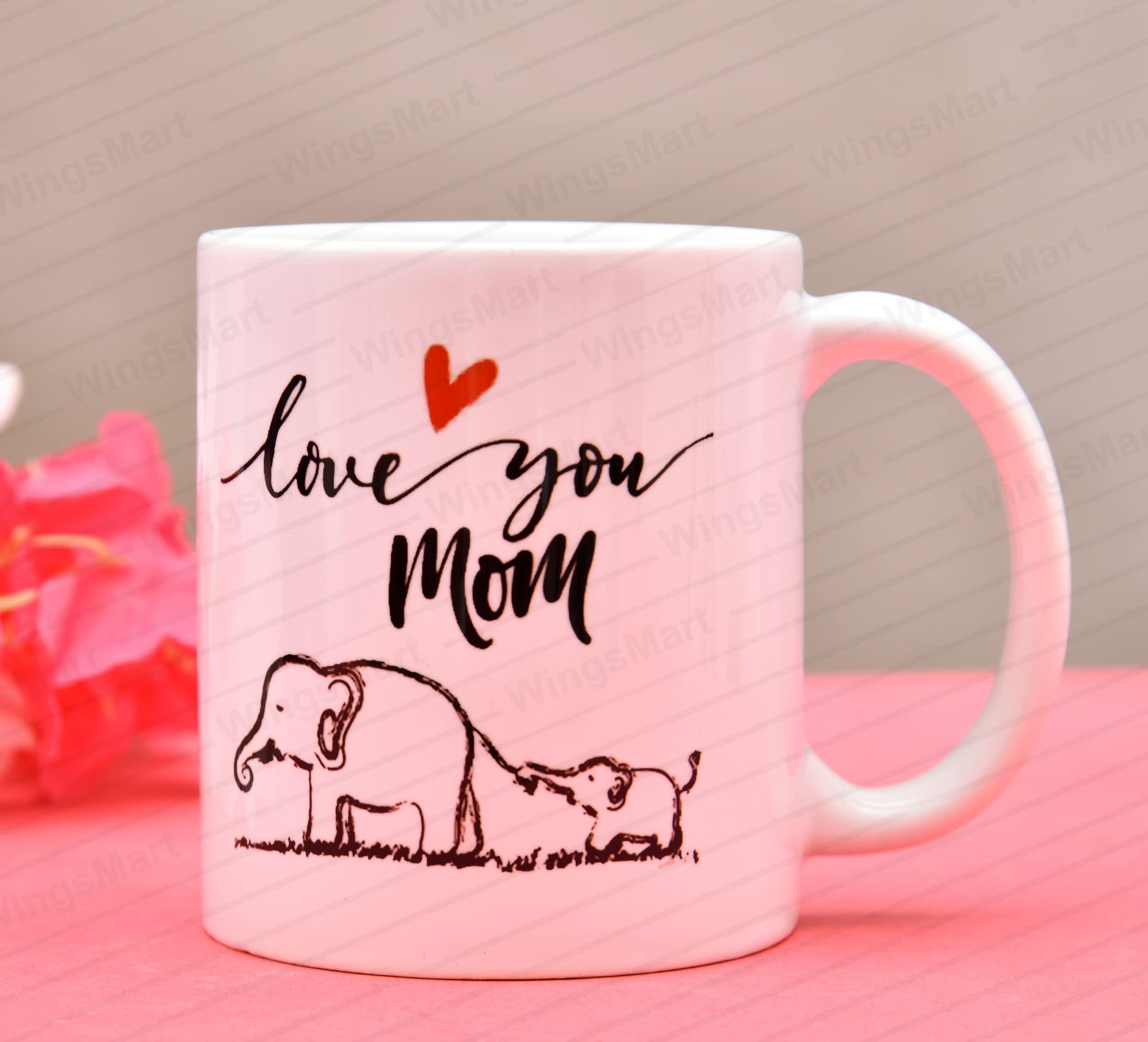 Wings Mart Love You Mom Printed Mug 330 ml with Best Mom Wooden Showpieces Best Gift for Mothers Day Gift for Mom | Mother | Mummy | Grandmother | Best Gift (Mom Best Gift Combo Style- A) 1