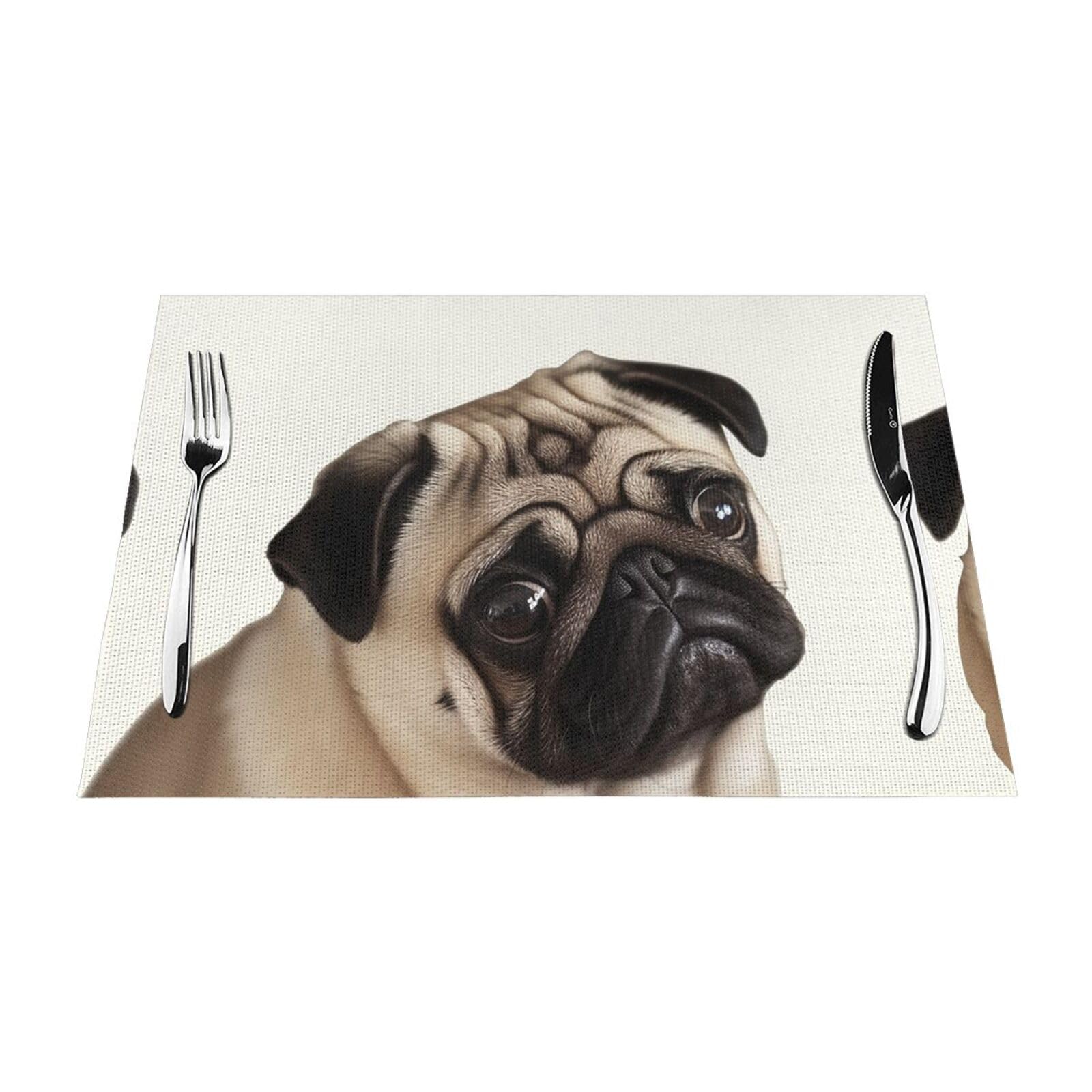 Pug Dog Placemats Set of 1 - Woven Vinyl Kitchen Table Placemats - Heat Resistant Non-Slip Place Mats for Dining Table, Washable Indoor Outdoor Table Mats 12x18 Inch