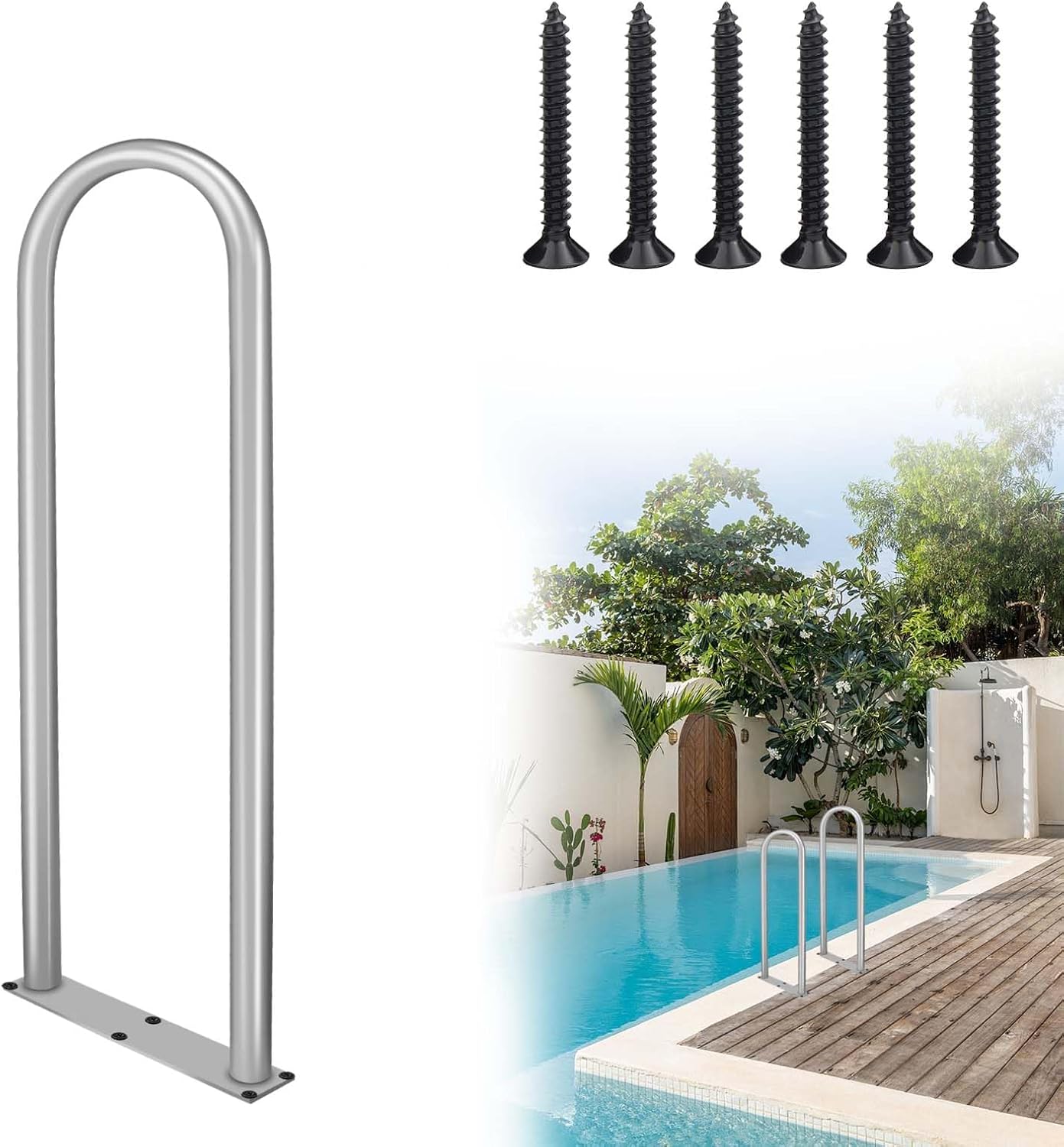 Aluminum Dock Boarding Handrail, 36" x 13" Swimming Pool Railing & Hot Tub Handrail, Boat & Dock Boat Safety Grab Bar, Handrails for Outdoor Steps with Base Plate for Indoor/Outdoor Pools/Spas Docks