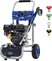 Ezasin 3500 PSI Gas Pressure Washer, 2.3 GPM 209cc 7HP Engine, 25ft Hose, Axial Pump, 4 Quick-Connect Nozzles - Heavy Duty Power Cleaning