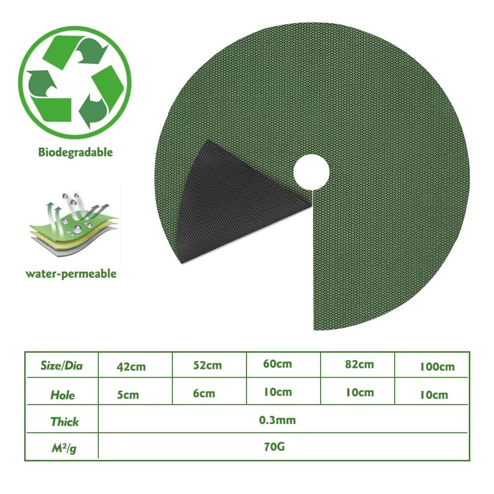 Tappetino Barriera Anti-erbacce In Polipropilene Nero Verde 42-120 Cm 0,3 Mm Anello Di Pacciamatura Biodegradabile for Alberi for Piante In Vaso Da Giardino Frutteto 20/50 Pezzi(50PCS,Round-42cm)