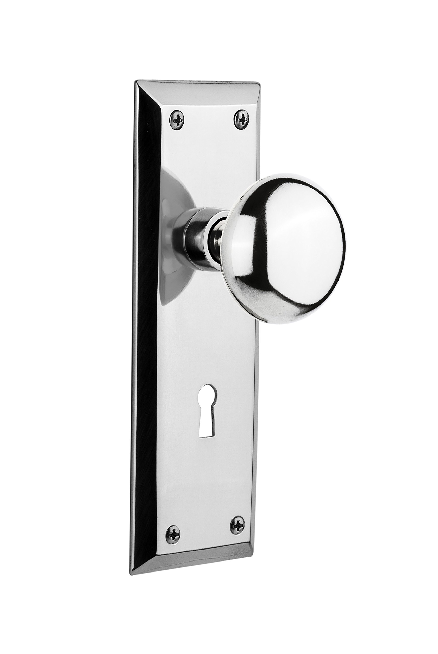 Nostalgic Warehouse New York Plate with Keyhole New York Knob, Mortise - 2.25", Bright Chrome