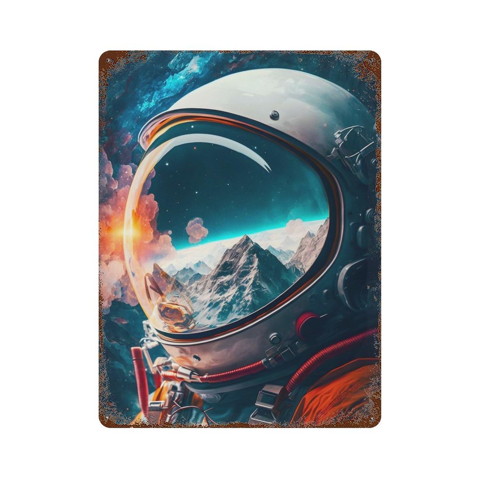 Astronaut Reflection 12 Rusty Metal Tin Sign 15.7"x11.8", Old School Wall Decor for Garage, Pub Or Kitchen