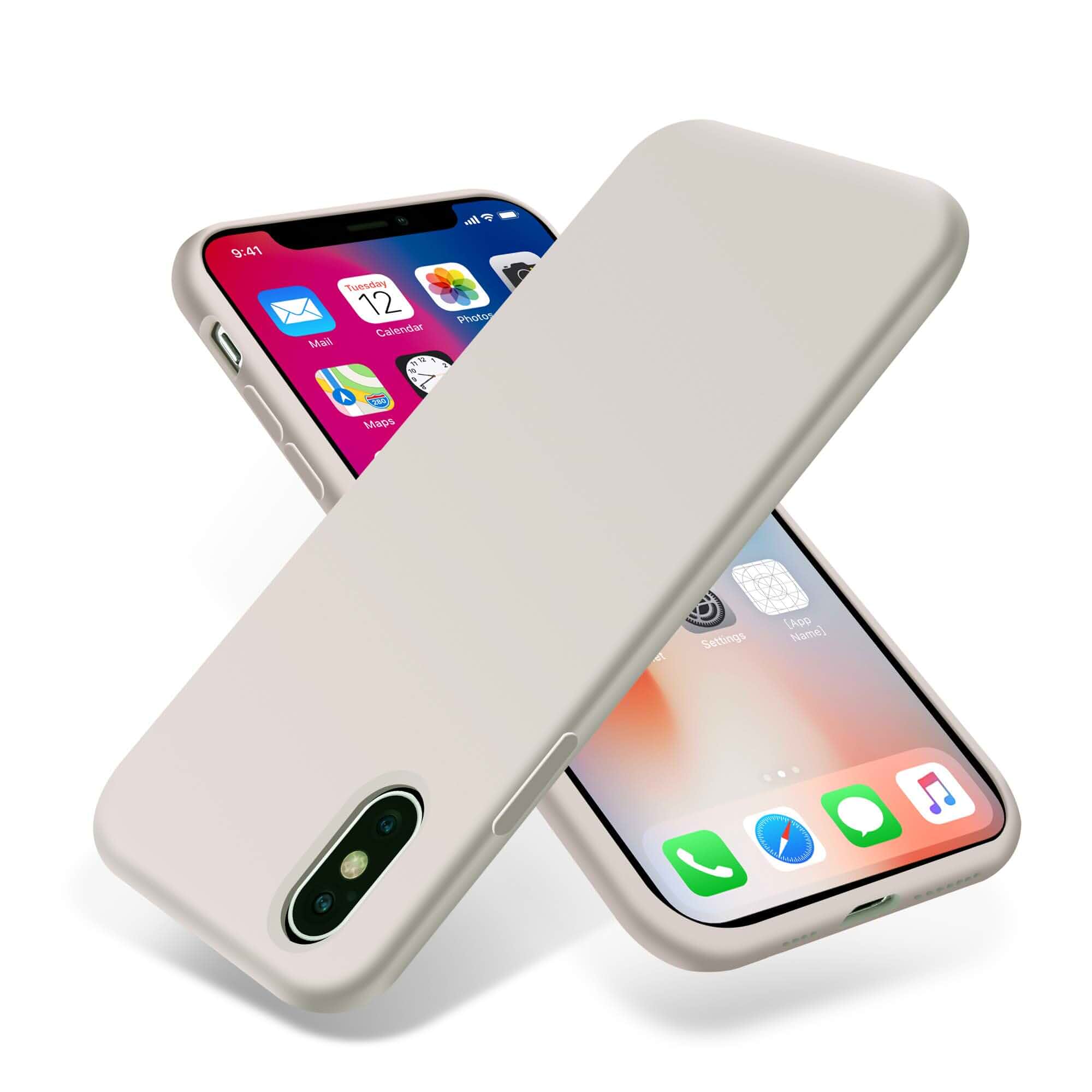 OTOFLY Compatible with iPhone Xs Max Case,Ultra Slim Fit iPhone Case Liquid Silicone Gel Cover with Full Body Protection Anti-Scratch Shockproof Case, (White Stone)