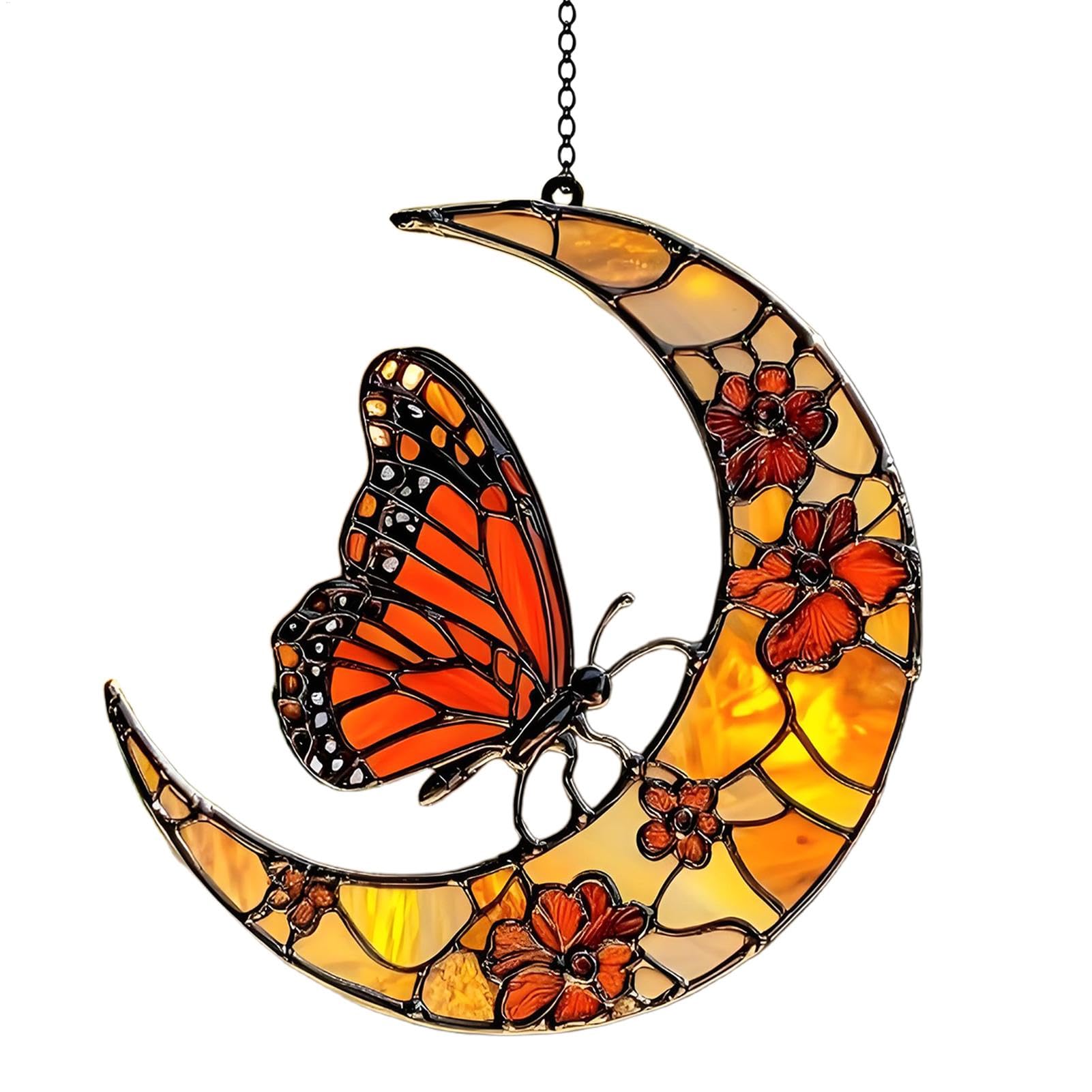 Cattador De Luna Solar, Mariposa Y Luna Solar Catcher Window Butterfly Catcher Catcher Butterfly Sun Catcher, Monarch Butterfly Y Flower Moon Ornament Para Ventana - Ornamento De Arte Acrílico Para De