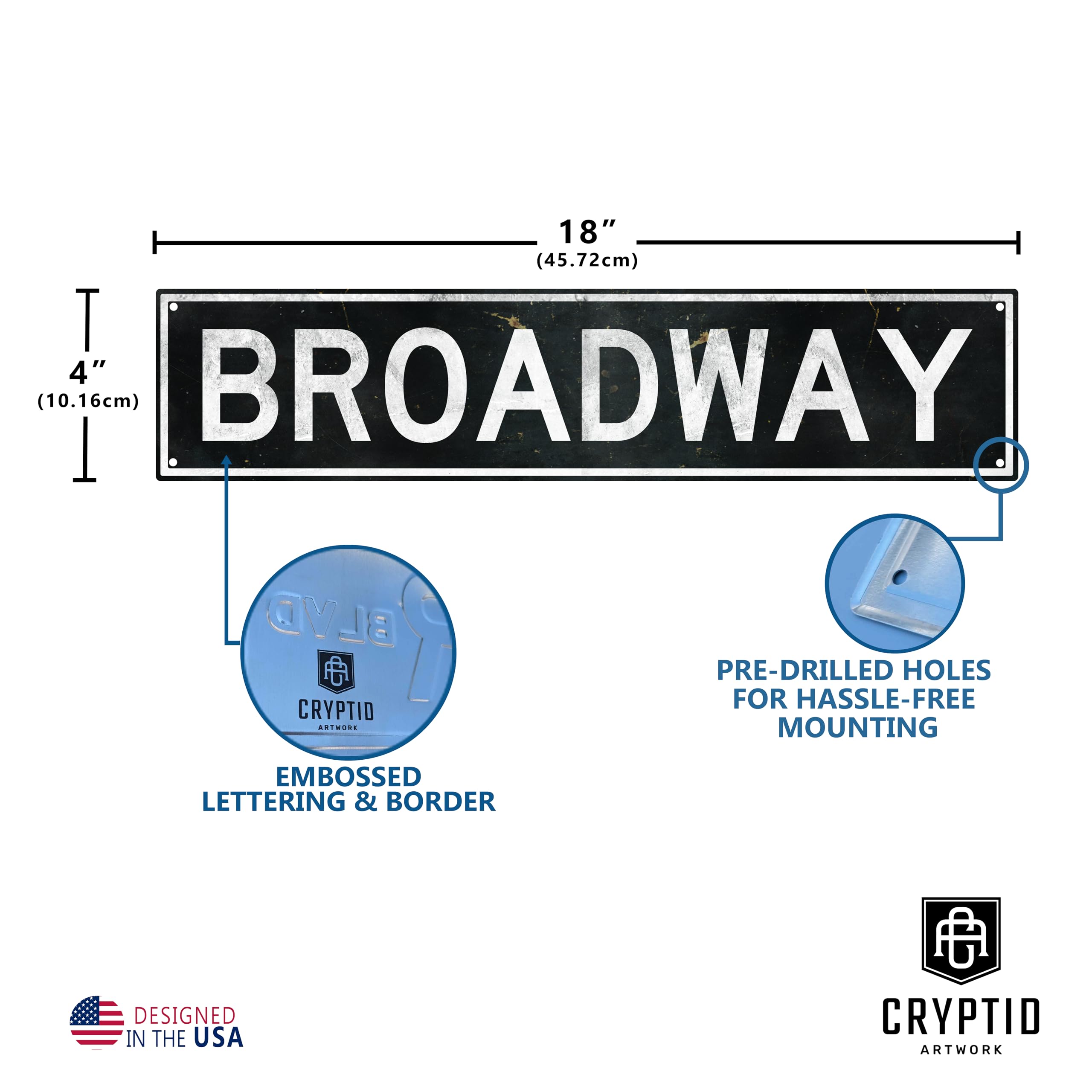 BROADWAY 標識 ウォールラグ 壁掛け　80×25cm Amazon.com: Broadway Metal Sign 18x4 - Embossed Vintage Aluminum