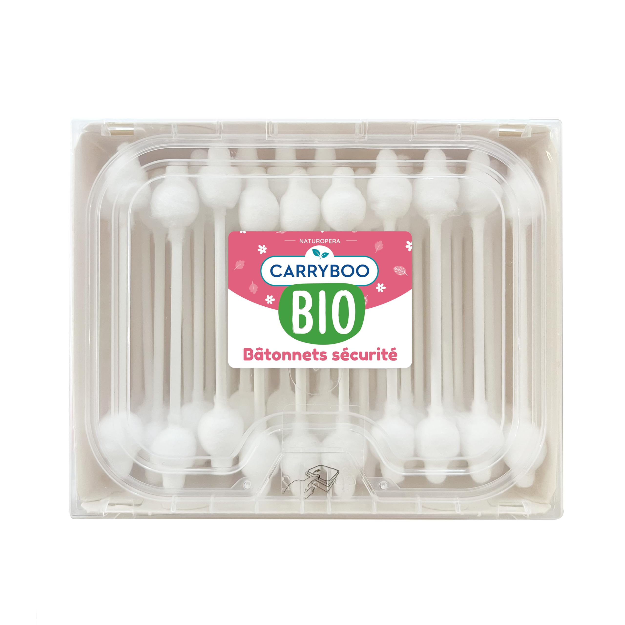 CARRYBOO - Bâtonnets Sécurité pour bébé en Coton Bio - Boite de 50 bâtonnets