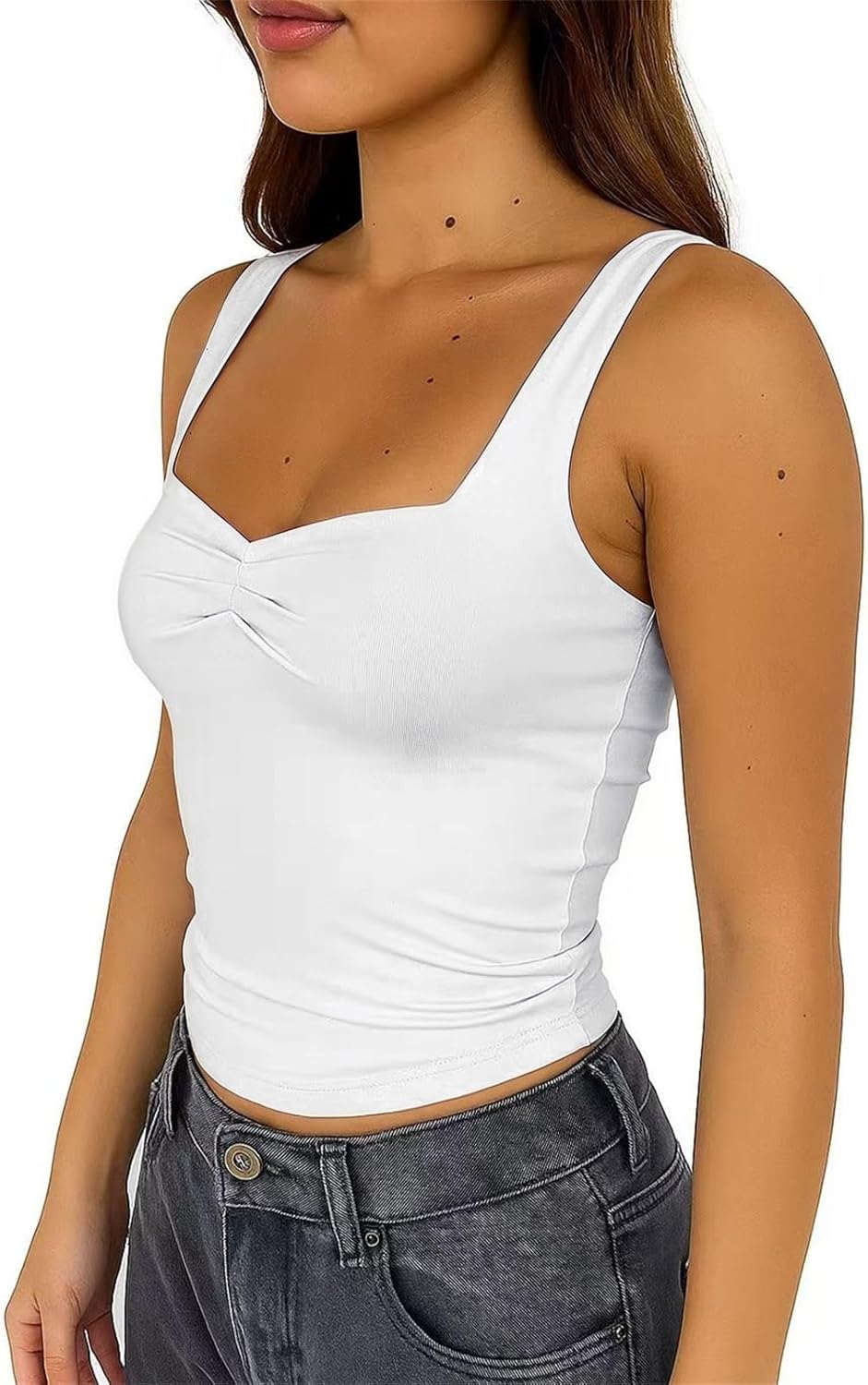 ForeFair Women's Sexy Sleeveless Tank Top Summer Going Out Top Pleated Sweetheart Neck Strap Tight Slim Fit Cute Tops - Image 4