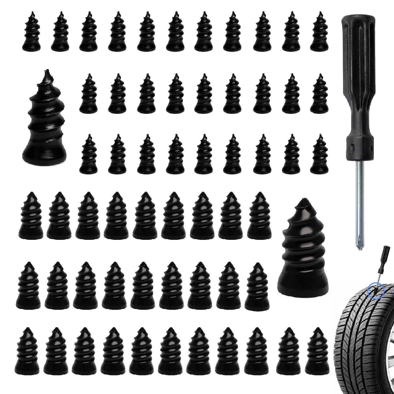 Photo 1 of 61 PCS Tire Repair Screws, Professional Tire Plugs Screw Type with a Screwdriver, Tire Repair Screws, Self-Service Screw in Tire Repair Plugs, Tire Plug Kit for Car, Motocycle, Truck, Tractor