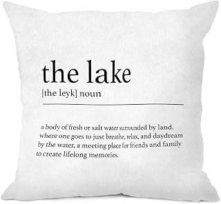 Funny The Lake Noun Definition Throw Pillow Cover Pillowcase 18x18 Inch Decor, Lake House Farmhouse Porch Sofa Bed Home Decoration
