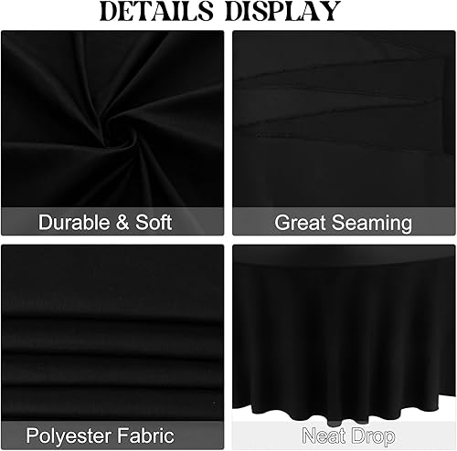 Miniatura 4 de Paquete de 4 manteles redondos de poliéster de 90 pulgadas, color negro, para mesas redondas, manteles de tela decorativa lavable para bodas, mesas