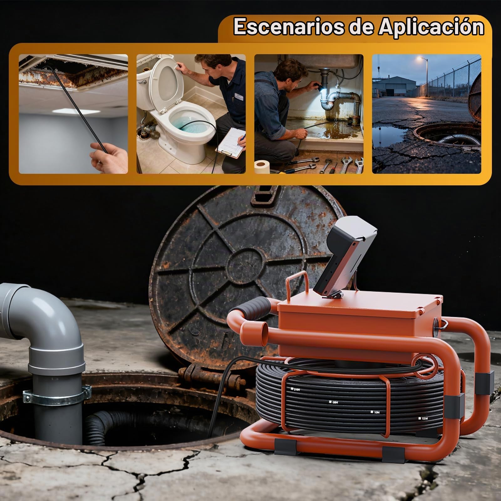 Cámara de Inspección de 20/30m con DVR, Cámara para Inspección de Tuberías de Alcantarillado con Grabador de Audio, Batería de 5600 mAh, 12 Luces LED Ajustables, Tarjeta de 32GB Incluida (20M)
