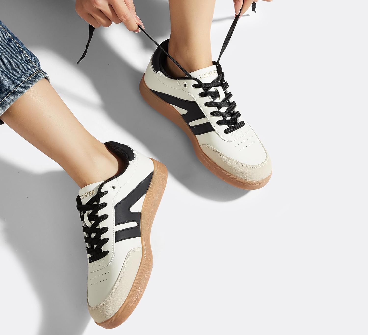 LUCKY STEP Women Classic Retro Gum Sole Fashion Sneakers Casual Tennis Skate Shoe Genuine Leather Walking Footwear Anti Slip Trainers - Image 2