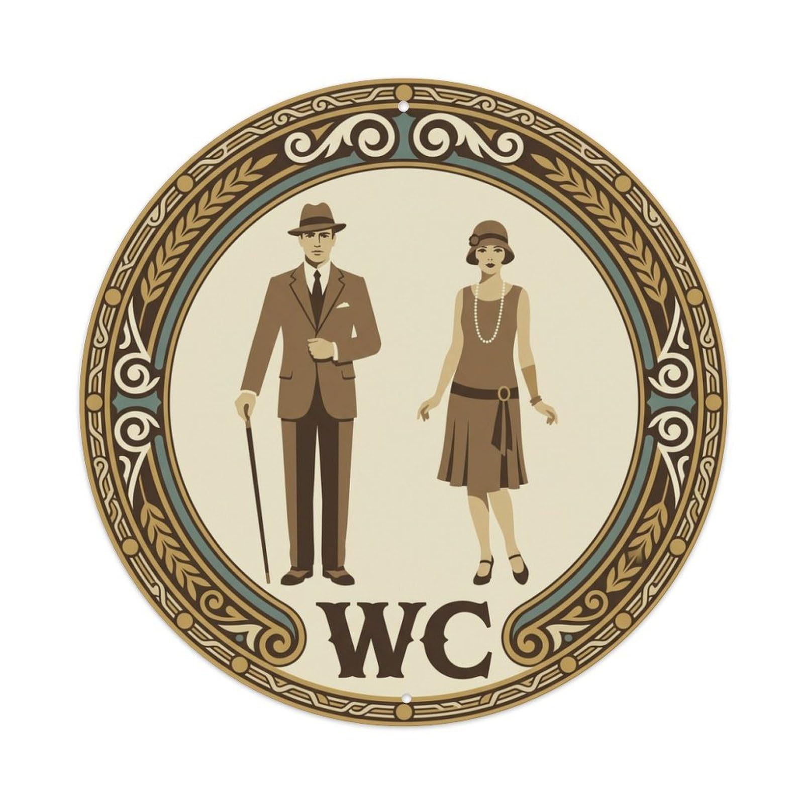 Olhnbad Style Ivory Brown Laurel Ring Wc Restroom Notice Metal Tin Sign