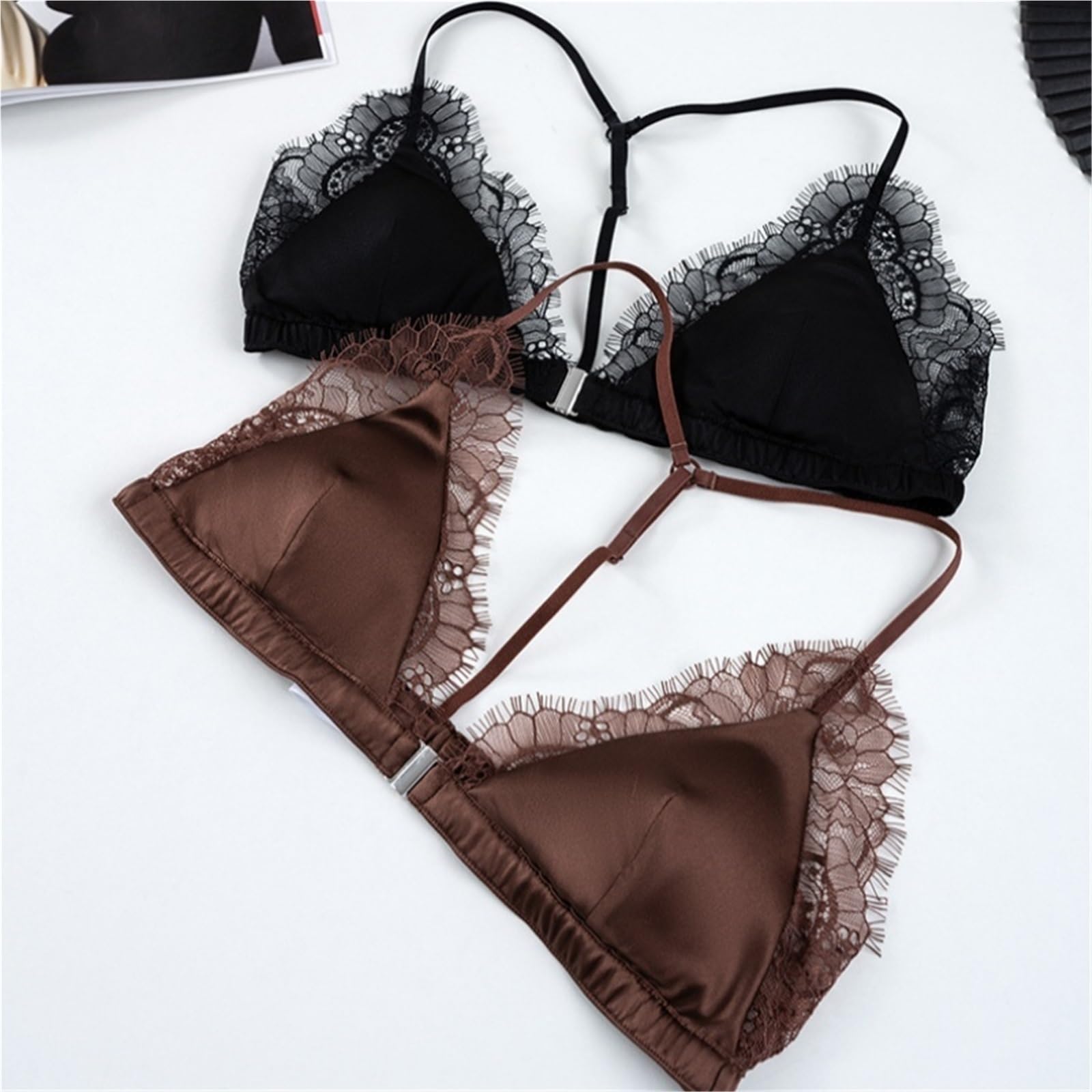 Sujetador de Encaje for Mujer del 93% Seda el 7% Spandex, Bralette con Cierre Delantero Copa Triangular sin Hilos, Ropa Interior