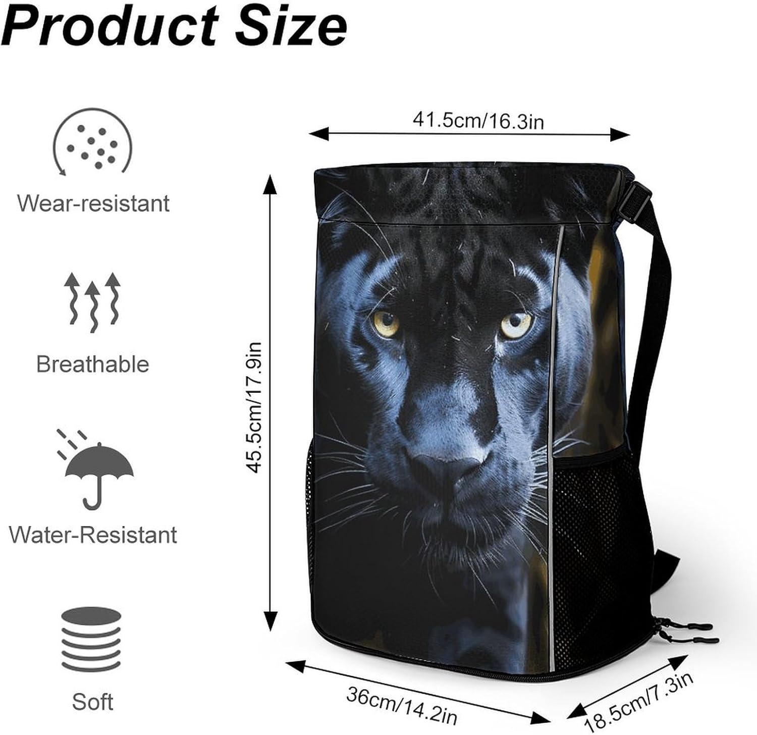 Fitness Drawstring Backpack Waterproof Gym Bag Panther With Blue Eyes Lightweight Dry And Wet Separation Swim Bag