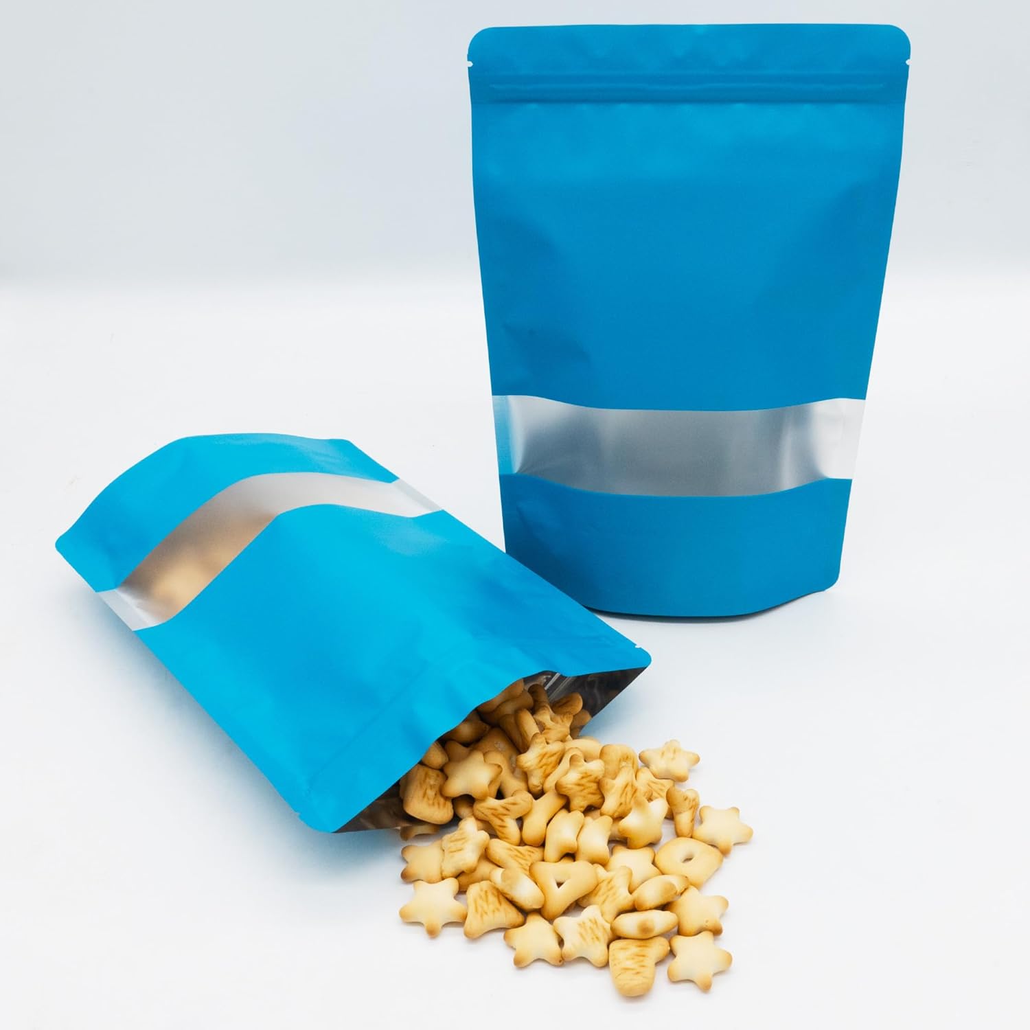 QQ Studio 100 Matte Metallic Color with Frosted Window Display Stand-Up Resealable Bags (Matte Blue 2, 6.3" x 9.4")