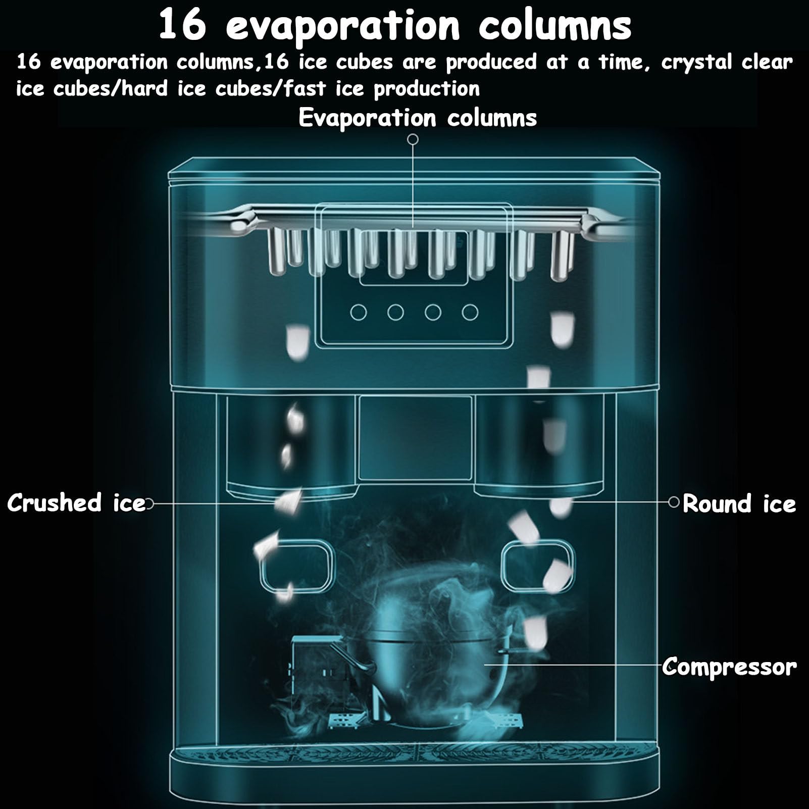 Genérico Máquina de Hielo de sobremesa, portátil, Produce 16 Cubitos de Hielo en 7 Minutos, Capacidad Diaria de 18 kg, autolimpiante, compacta para el hogar, la Cocina, la Oficina y Fiestas.