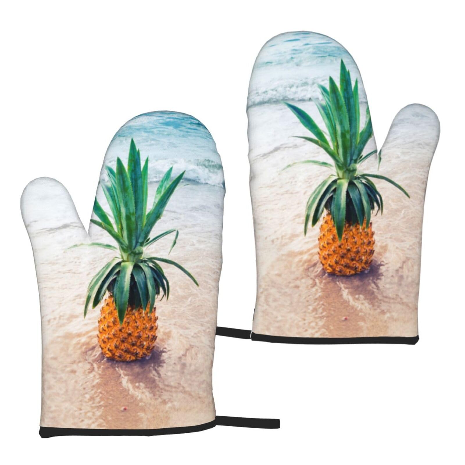 Pineapple By The Sea Print Universal Fit Comfort Gloves Protection Heat Resistant Oven Kitchen Baking Grilling