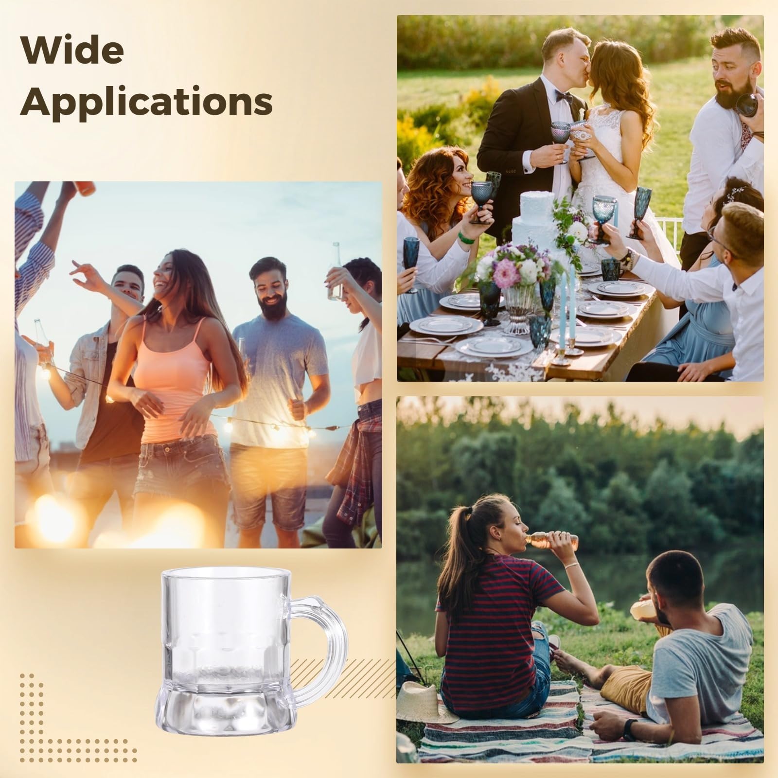 24 mini vasos de chupito de plástico con asas, tazas de cerveza transparentes de 2 onzas para whisky, cerveza, jugo, tazas reutilizables para fiestas y bodas
