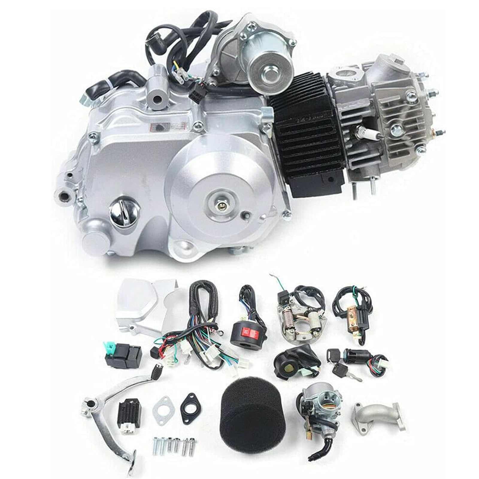 Motor de 125 cc de 4 tiempos, semiautomático, motor ATV, motor de un solo cilindro, refrigerado por aire, arranque eléctrico con cableado + filtro de aire + caja de cadena para pit bike
