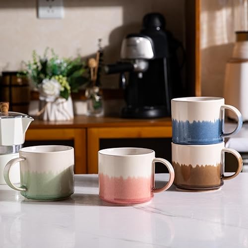 GBHOME Tazas de café apilables de 12 onzas, tazas de café de cerámica para hombre, mujer, papá, mamá, juego de 4 tazas de café modernas para café