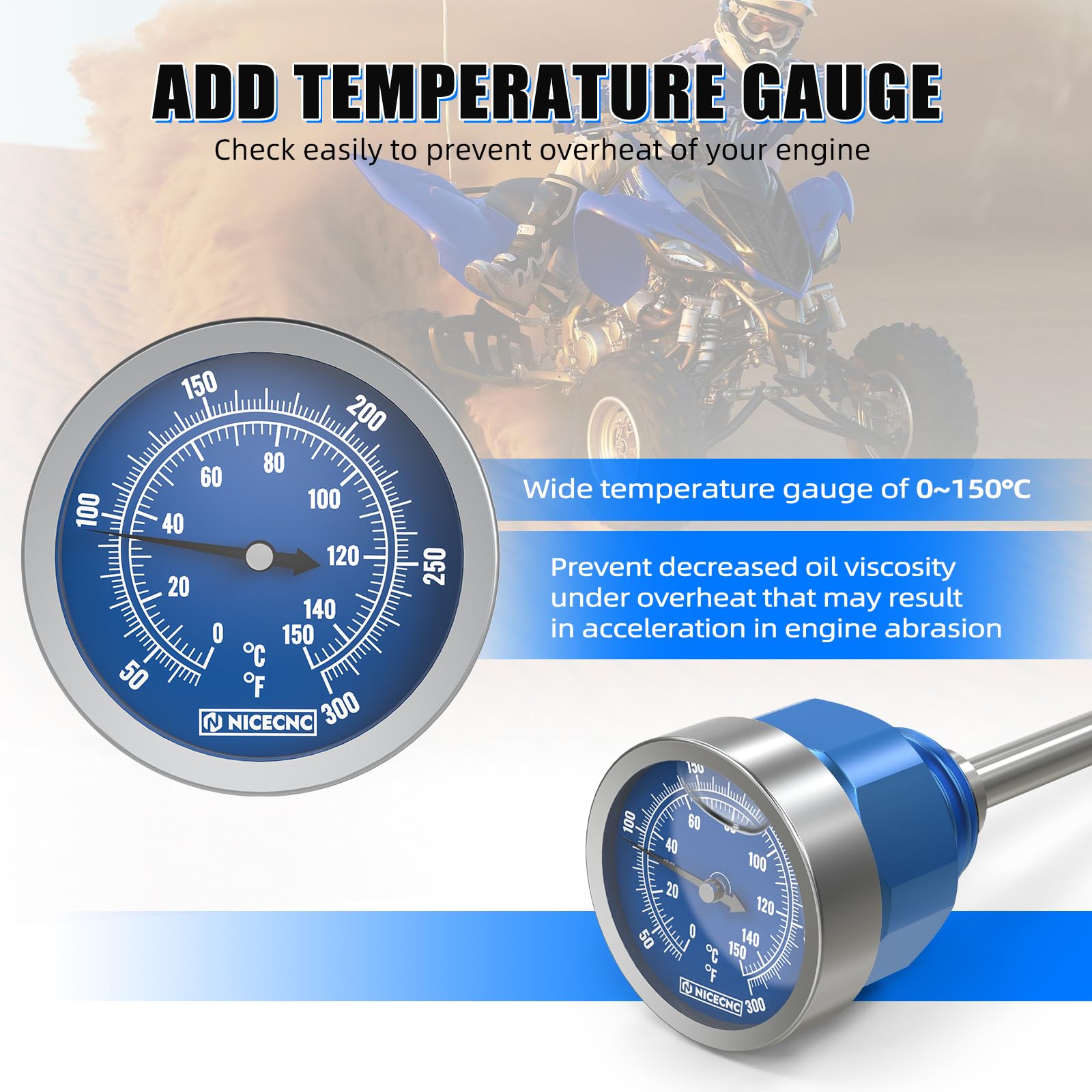 NICECNC Varilla de Aceite con Indicador de Temperatura Compatible with Yamaha Raptor 700 2006 2007 2008 2009 2010 2011 2012 2013 2014-2024, 700R 2006-2020 2021 2022 2023 2024, 700R SE 2010-2024 Azul