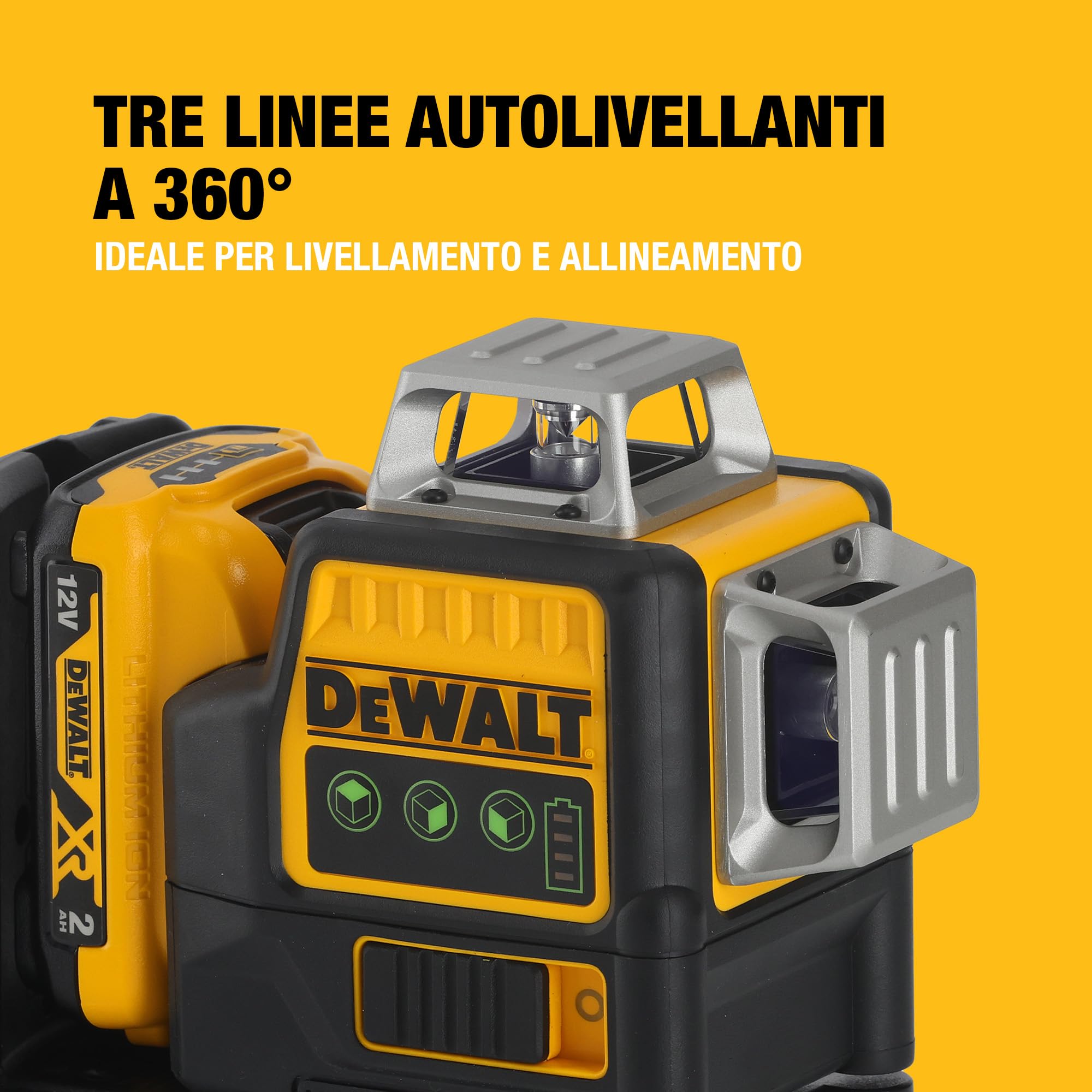 DEWALT 12V XR 3 x 360 linee trasversali laser verde, 1 X 2Ah, DCE089D1G-QW
