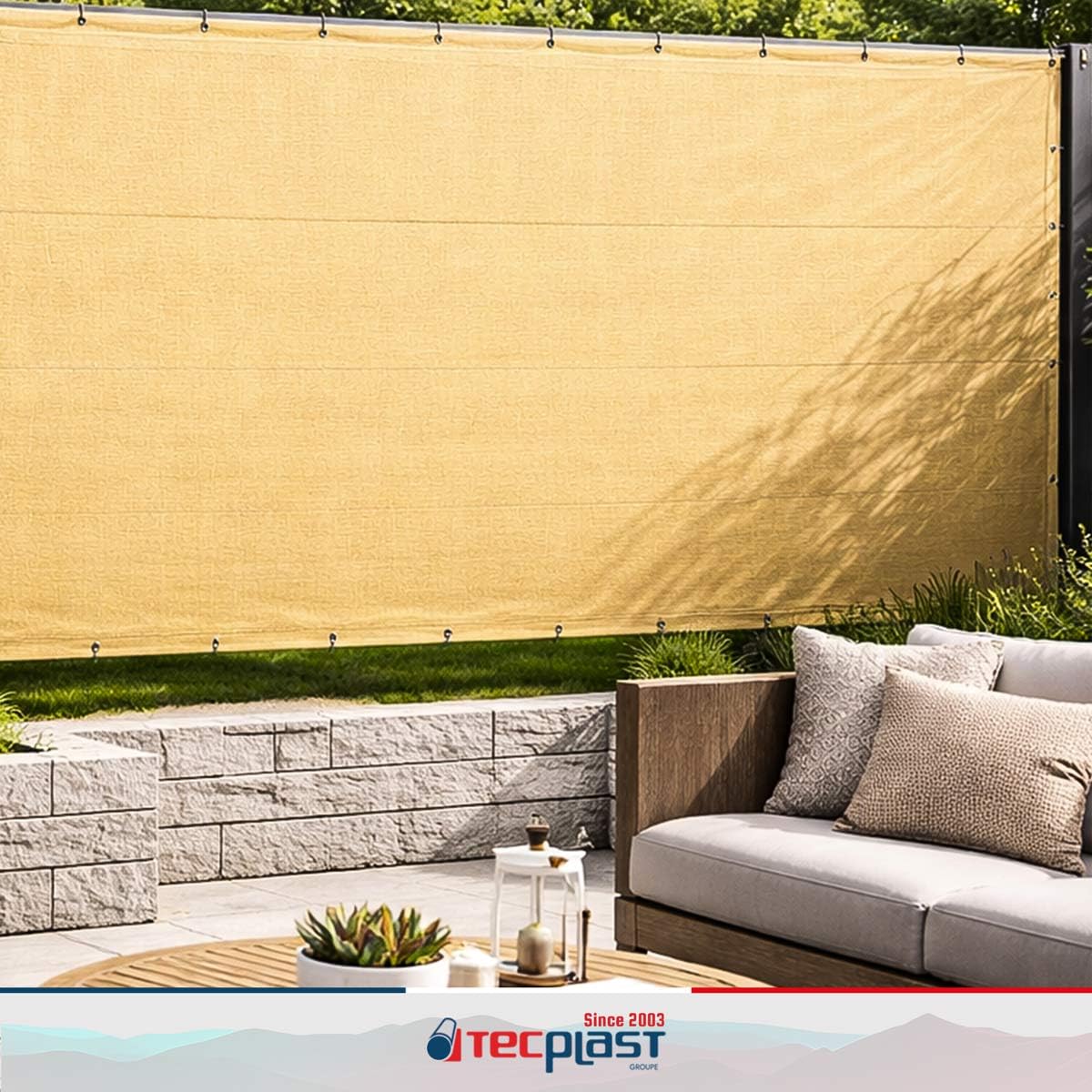 Tecplast Sichtschutznetz SandBeige 3x3 m - 5 Jahre Garantie FP320BV - Sichtschutz Netz für terrasse, Garten und Balkon