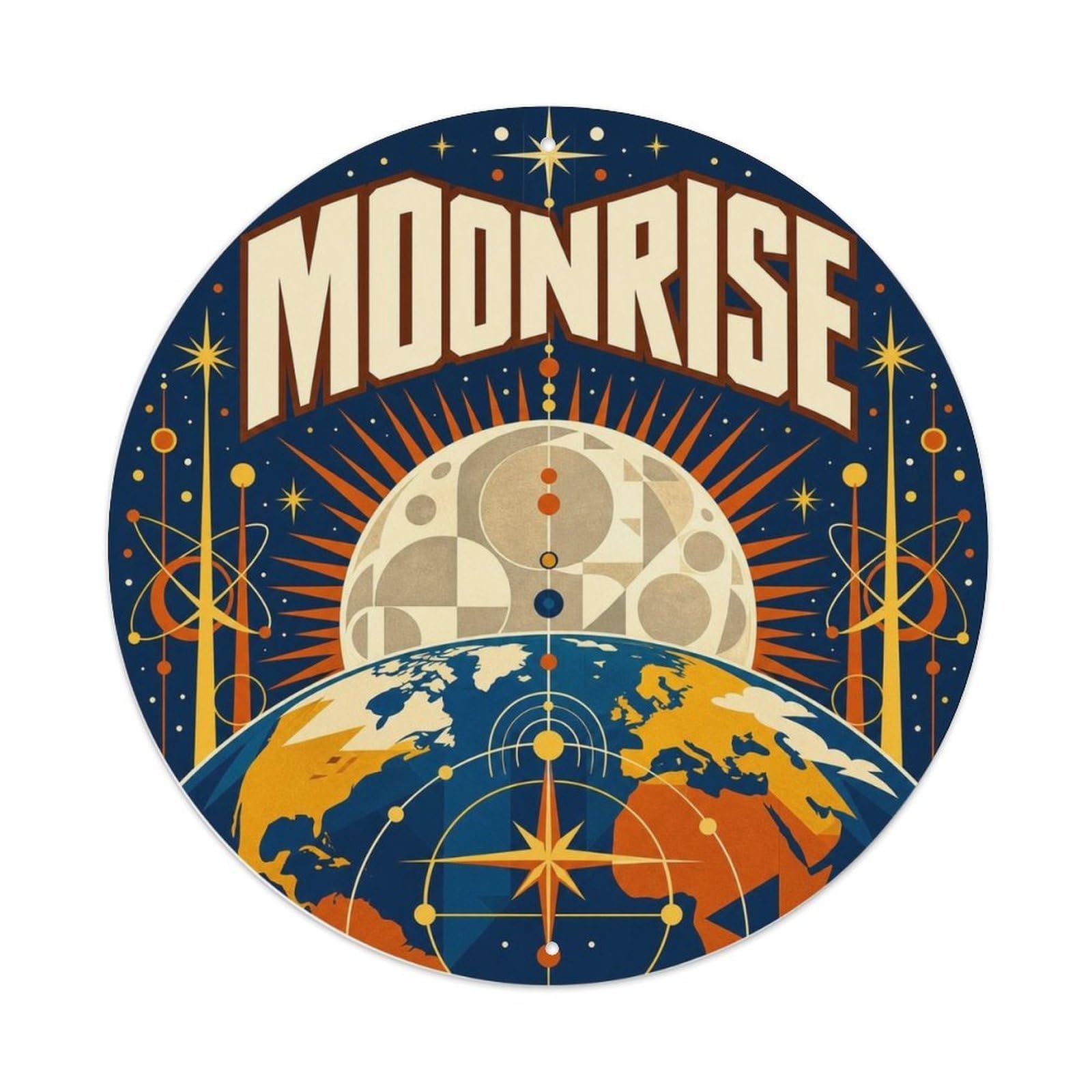 Space Exploration Earth Moonrise Celestial Metal Tin Sign Plaque Wall Decor for Cafe, Man Cave, Club Bar, Office, Home Garden Round Metal Poster 8x8Inch