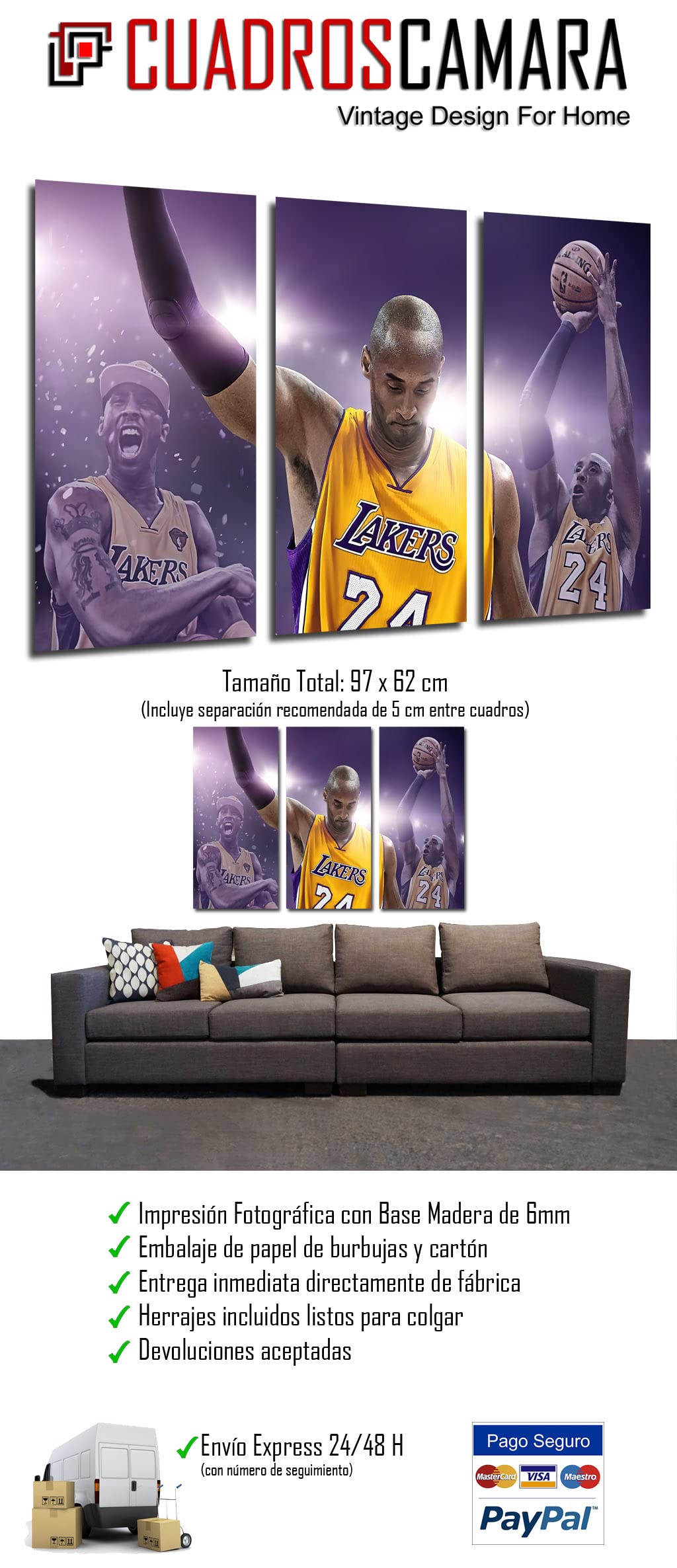 Kobe Bryant NBA Lakers Basketball Poster 97x62 cm
