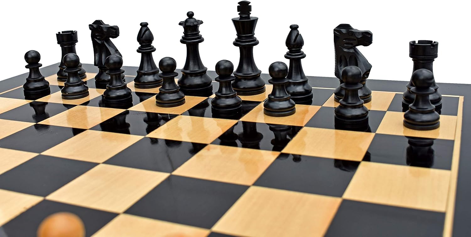 The Chess Empire-The French Lardy 3.75" Boxwood & Ebonized Staunton Wood Chess Pieces only Set