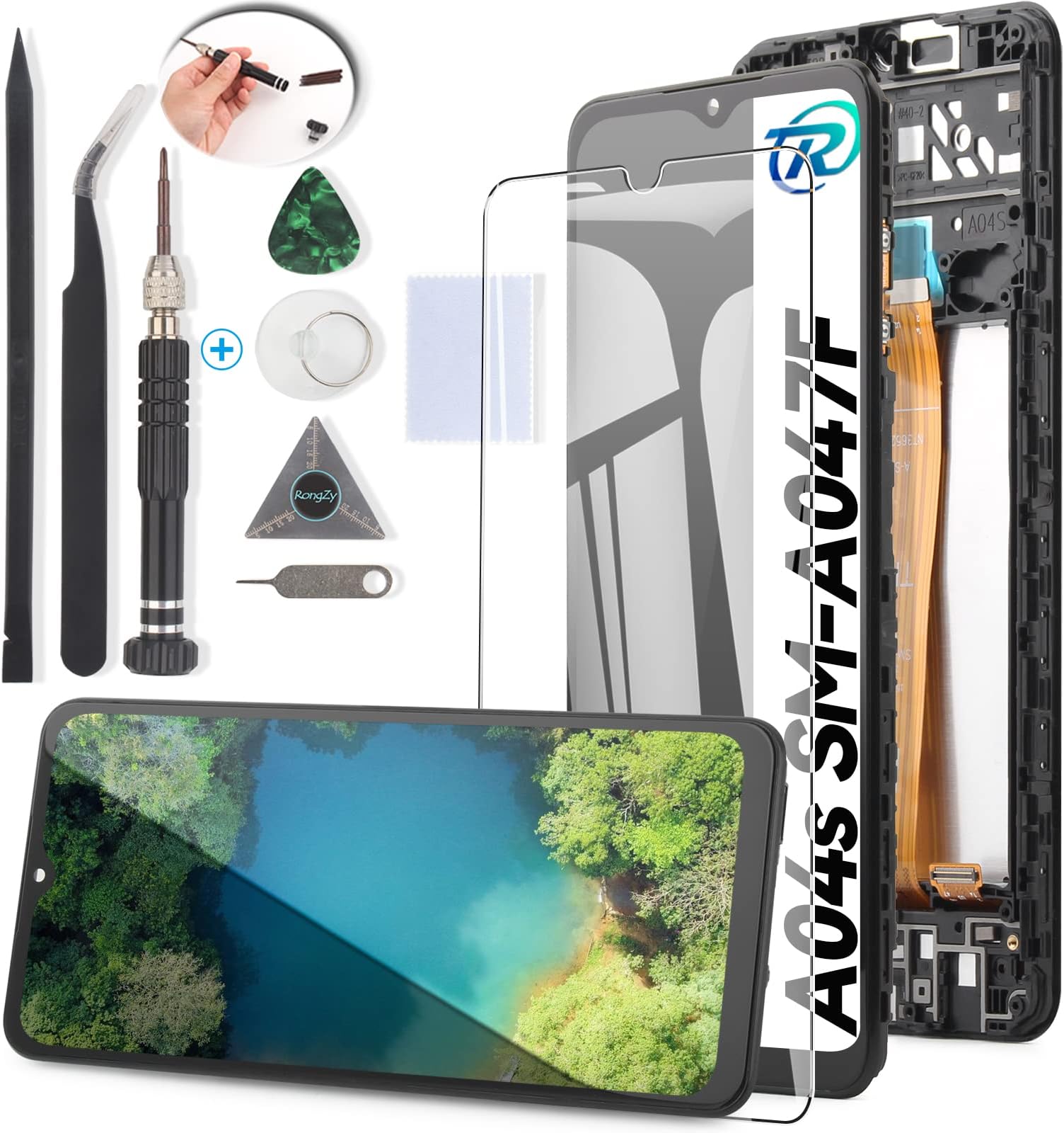 RongZy Screen Replacement for Samsung Galaxy A04S 2022 SM-A047F LCD Touch Screen Digitizer Assembly for Samsung Galaxy A04S 2022 SM-A047F Display Replacement with Kit(Black with Frame)