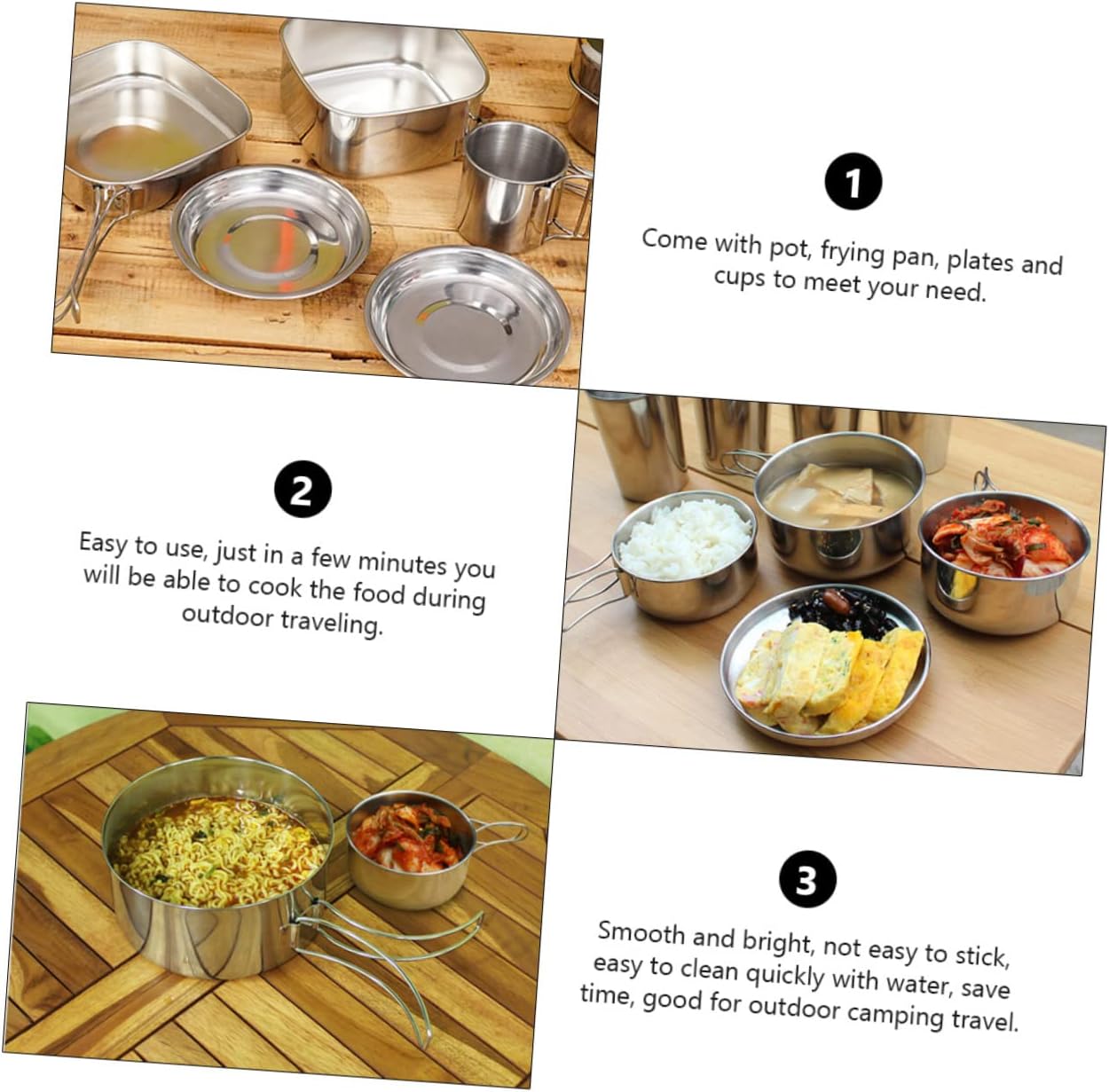 Camping Cookware Set Stainless Steel Pot Pan Set Plates Cups Backpacking Cook Gear for Outdoor Camping Picnic Hiking Camper