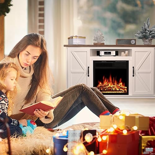 Miniatura 8 de R.W.FLAME Soporte de TV con chimenea para TV de 50 pulgadas, moderno centro de entretenimiento con chimenea eléctrica de 20 pulgadas, consola de TV