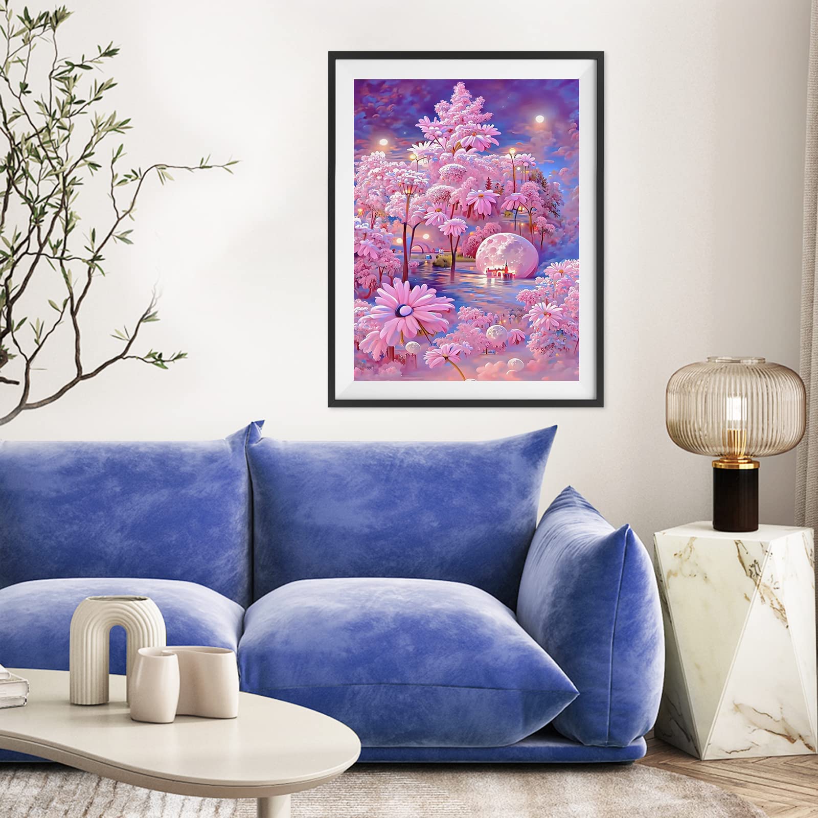 QENSPE 5D Peinture Diamant Adulte, Fleurs Roses Diamond Painting Complet Diamant Kit Enfants, DIY Diamant Strass Point De Croix Cristal Painting Pour Murale Décoration 30x40cm Jardin Fantaisie