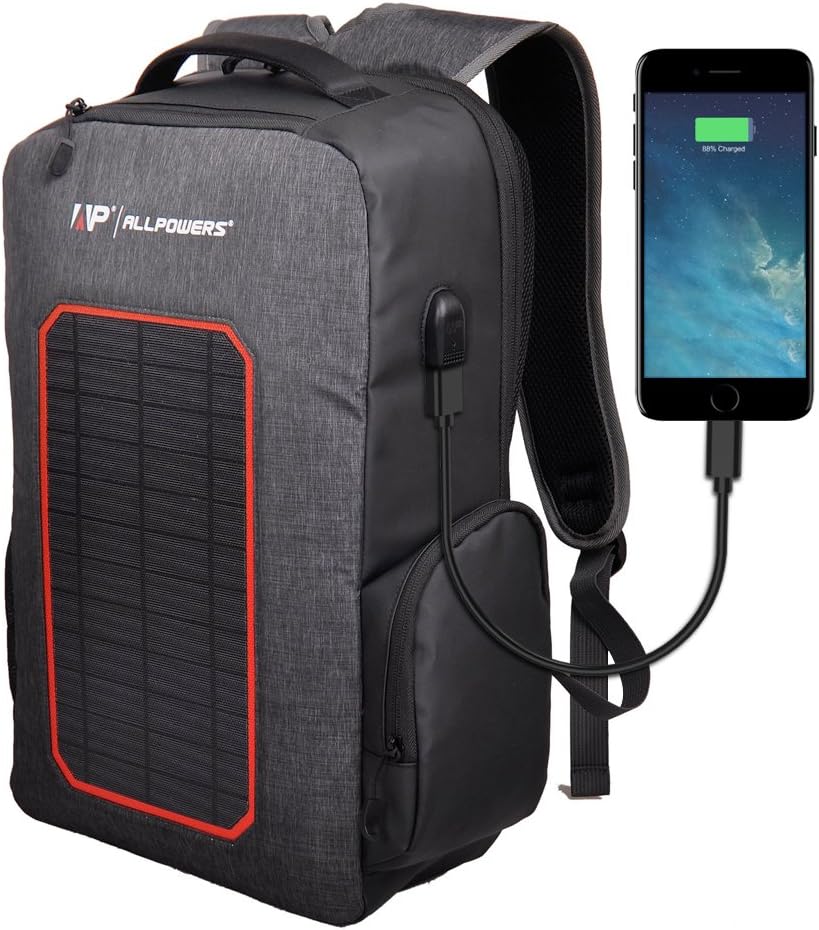 ALLPOWERS Solar Backpack with Built-in 7W Solar Panel, 6000mAh Battery Powered Charger Backup for Camping, Hiking, Backpacking, Outdoors, Emergency, Cell Phone, iphone, ect