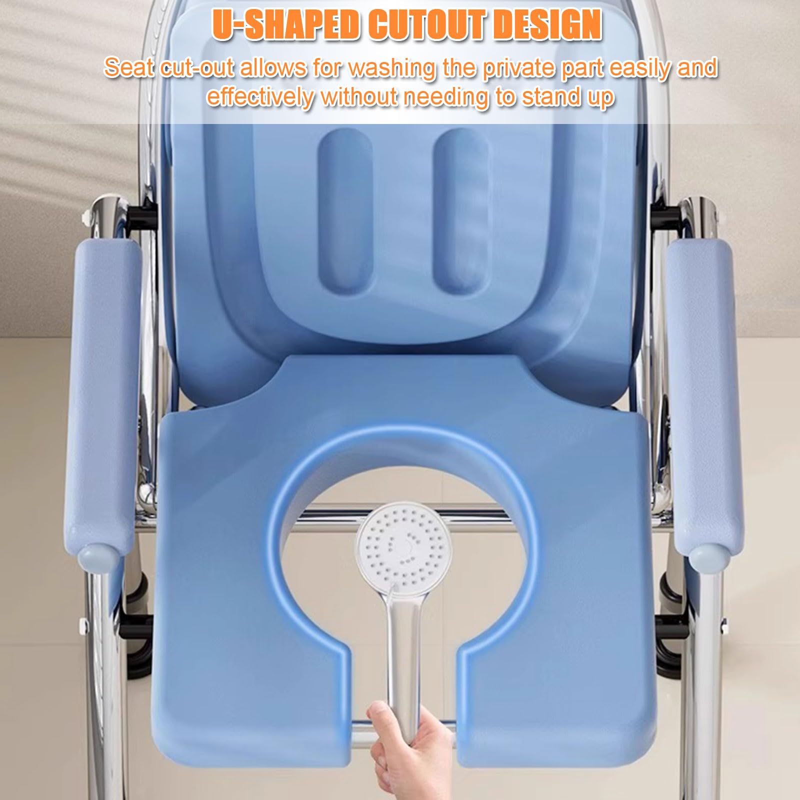 Silla de baño Plegable con Inodoro, Silla de Ducha, Taburete de baño Antideslizante con Asas y Respaldo for Embarazadas y Personas Mayores, Altura Fija.(4 Level Height Adjustable)