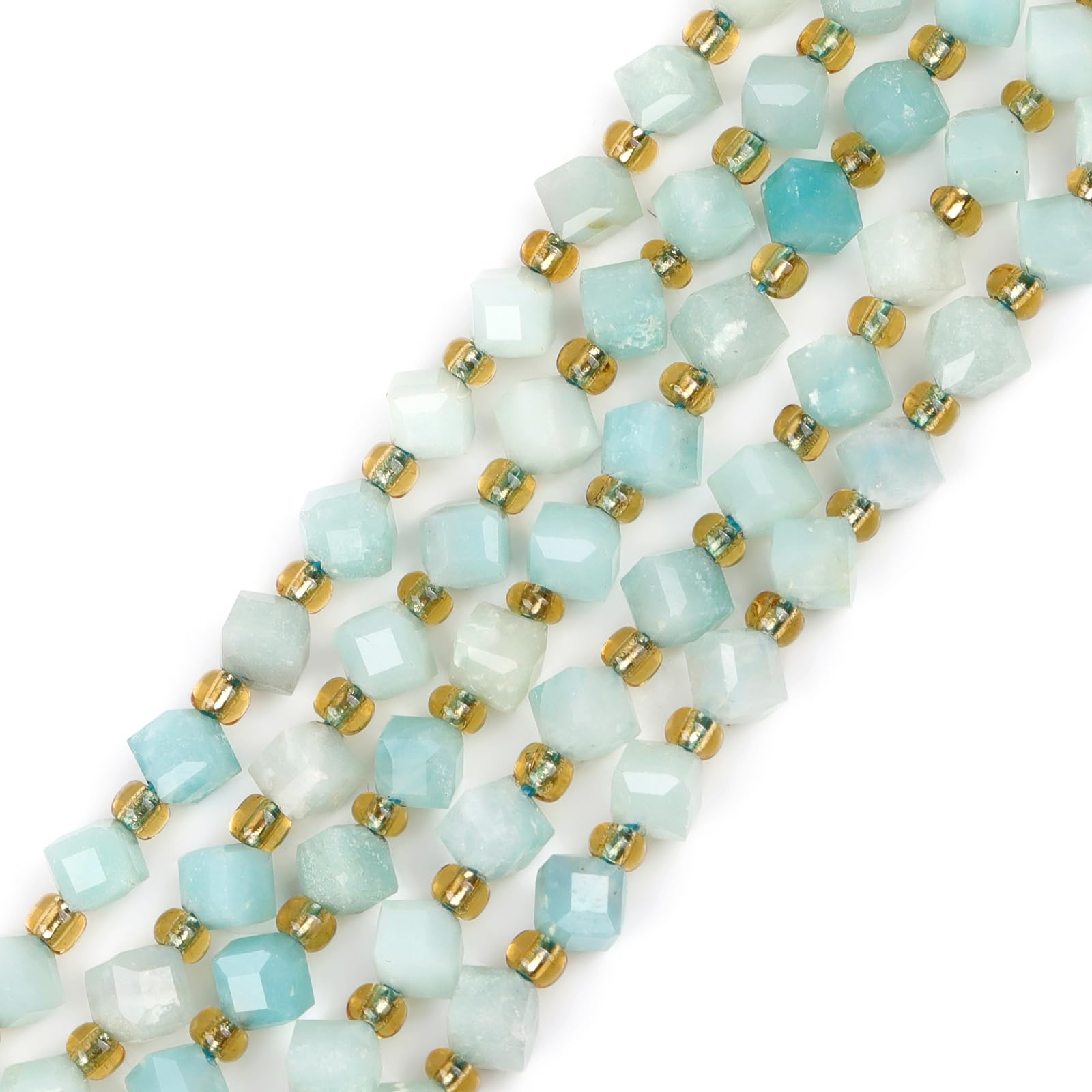 GEM-Inside 52Pcs AAA Grade Faceted Diagonal Cube Square Light Blue 4x6mm Natural Amazonite Jasper Stone Gemstone Charms Spacer Beads for Jewelry Making Bracelet