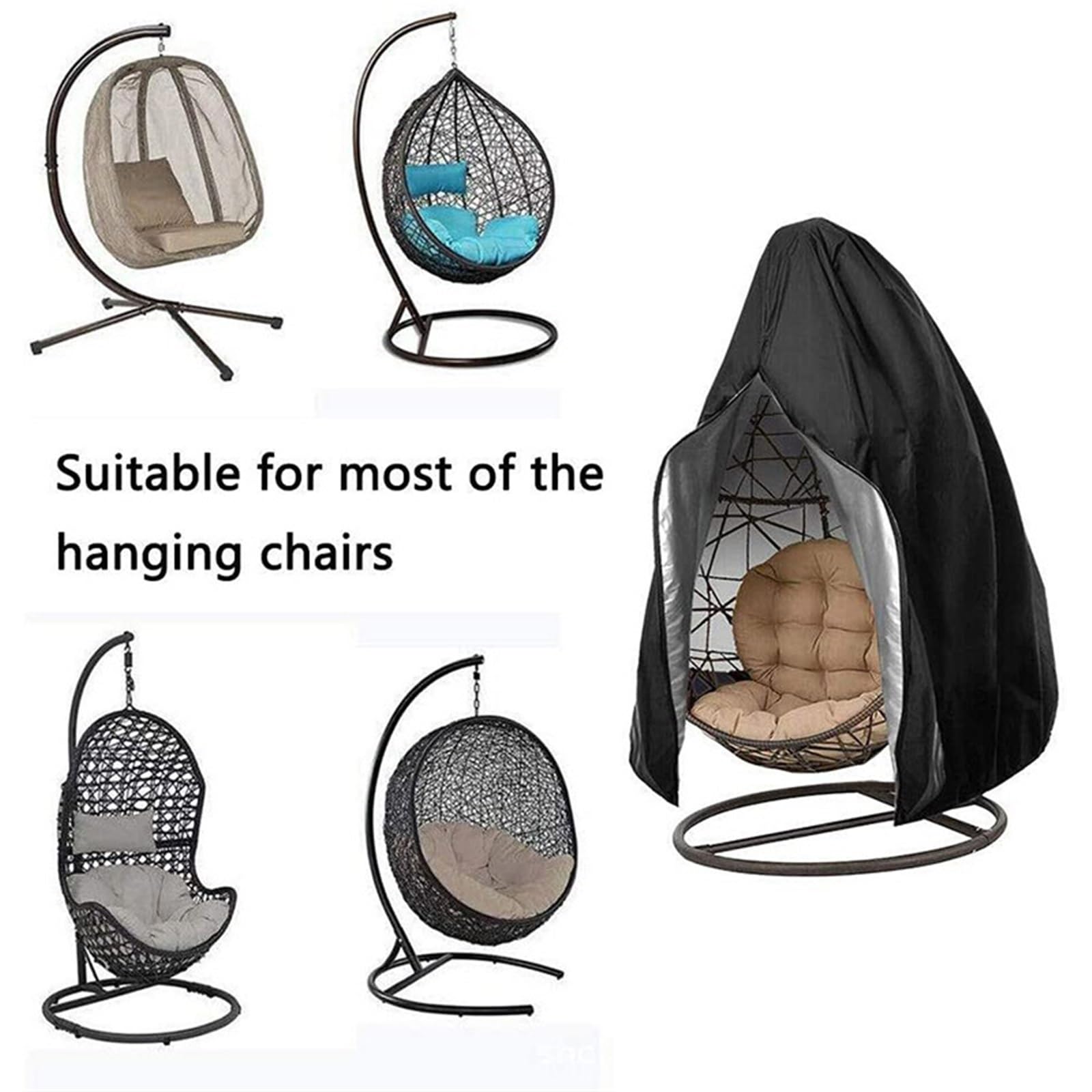 Housse pour Fauteuil « Egg » de Jardin, Housse de Chaise Egg Suspendue Soleil avec Fermeture éclair Noir, Gris 190x115cm