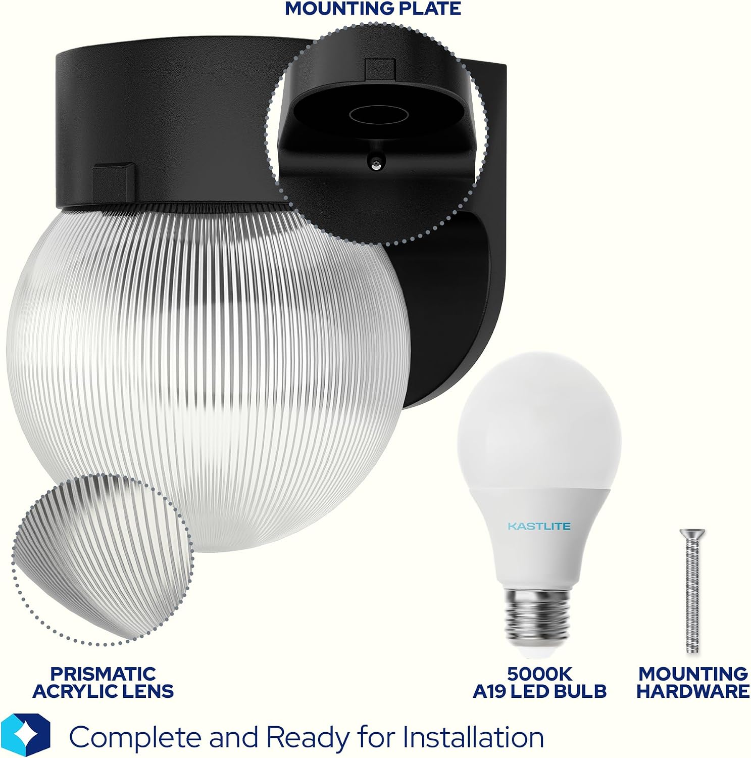 KASTLITE Wall Mount Porch/Front Door Light Fixture - Anti Rust UL Listed E26 LED Lamp Exterior Lighting Fixtures - Plastic Outdoor House Entryway & Patio Wall Sconce - Includes 5000K LED Bulb
