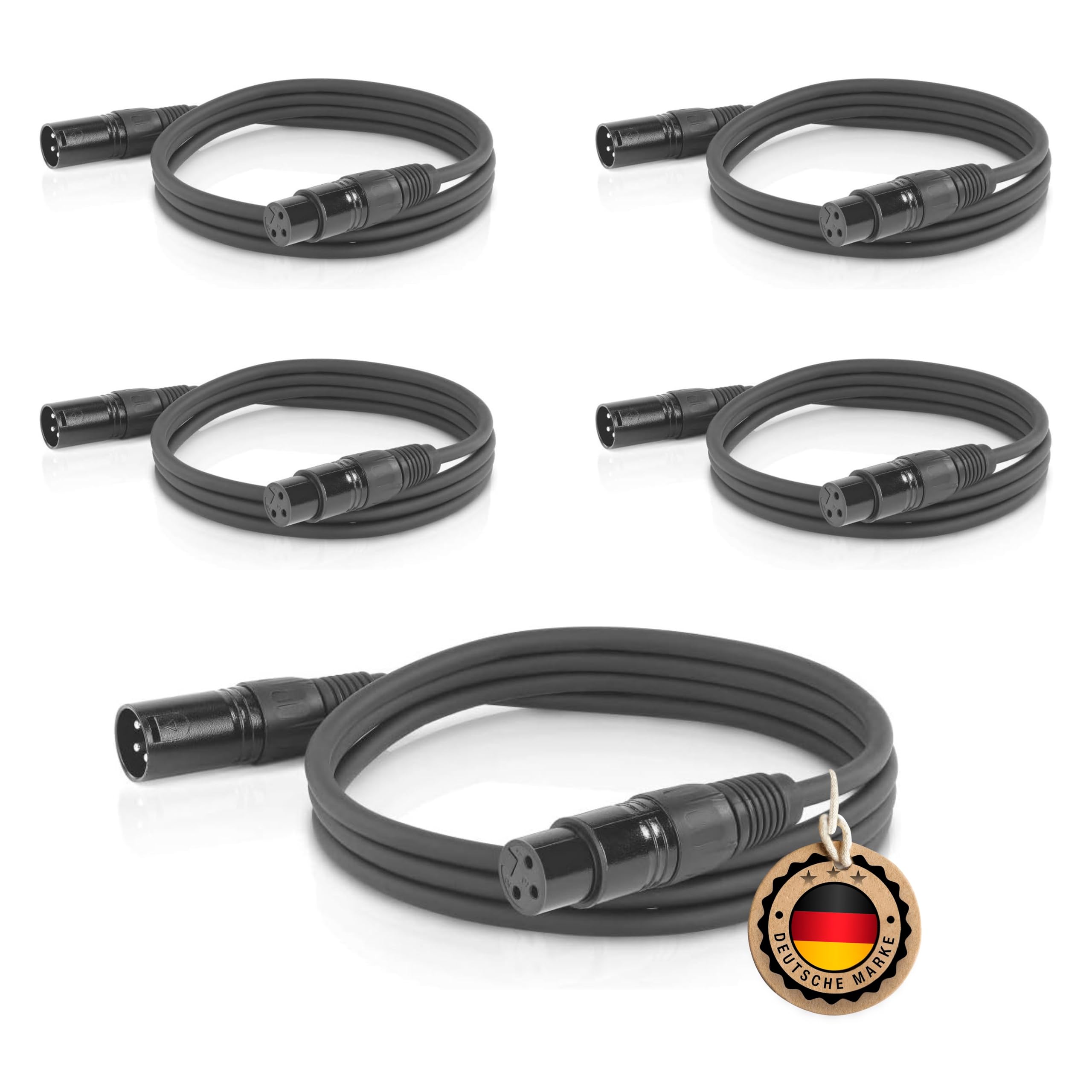 ETEC Professional 5x XLR Audio Kabel 20m Mikrofonkabel DMX OFC-Kupfer symmetrisch schwarz Stecker Buchse Lichttechnik Datenübertragung Musik Sound