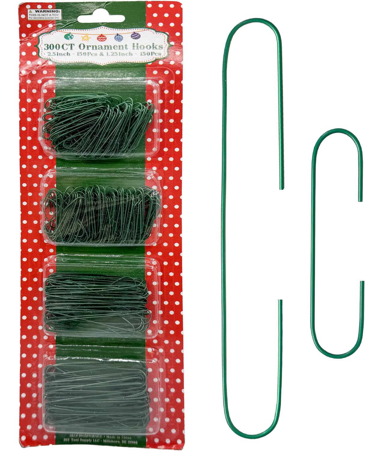 300 Count Holiday Ornament Hooks Green