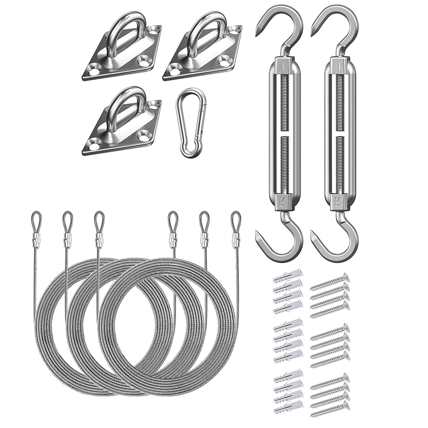 SHADEWIZ Stainless Steel 6 Inch Adjustable Hardware Kit + 3 PCs of Cable Rope for Triangle Sun Shade Sail Outdoor Pergolar Canopy